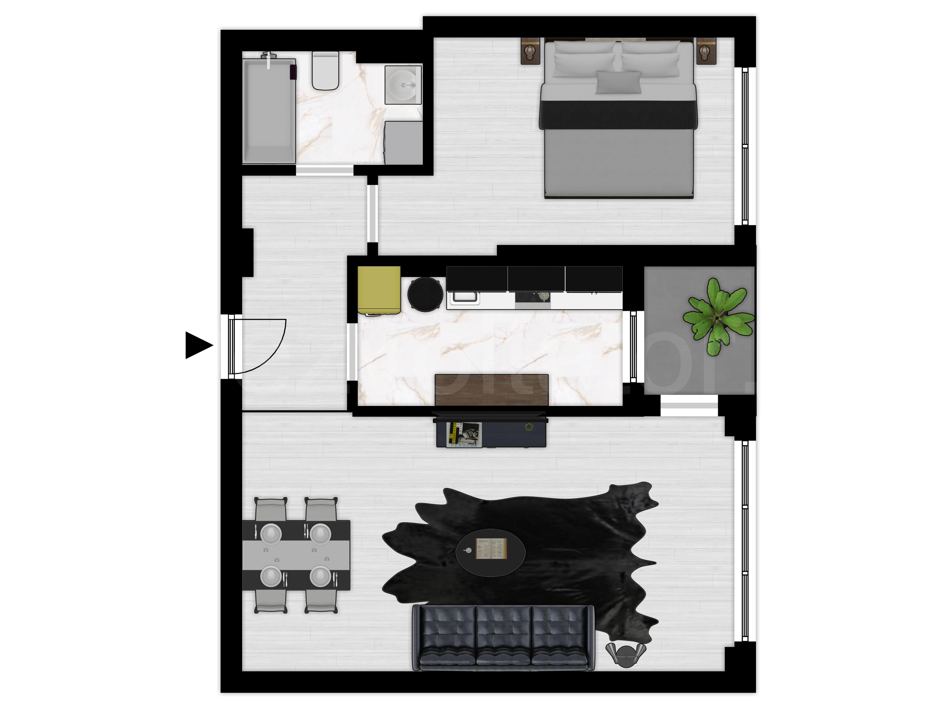 Proiecție 2D Apartament 2 camere 57 mp City Moor 