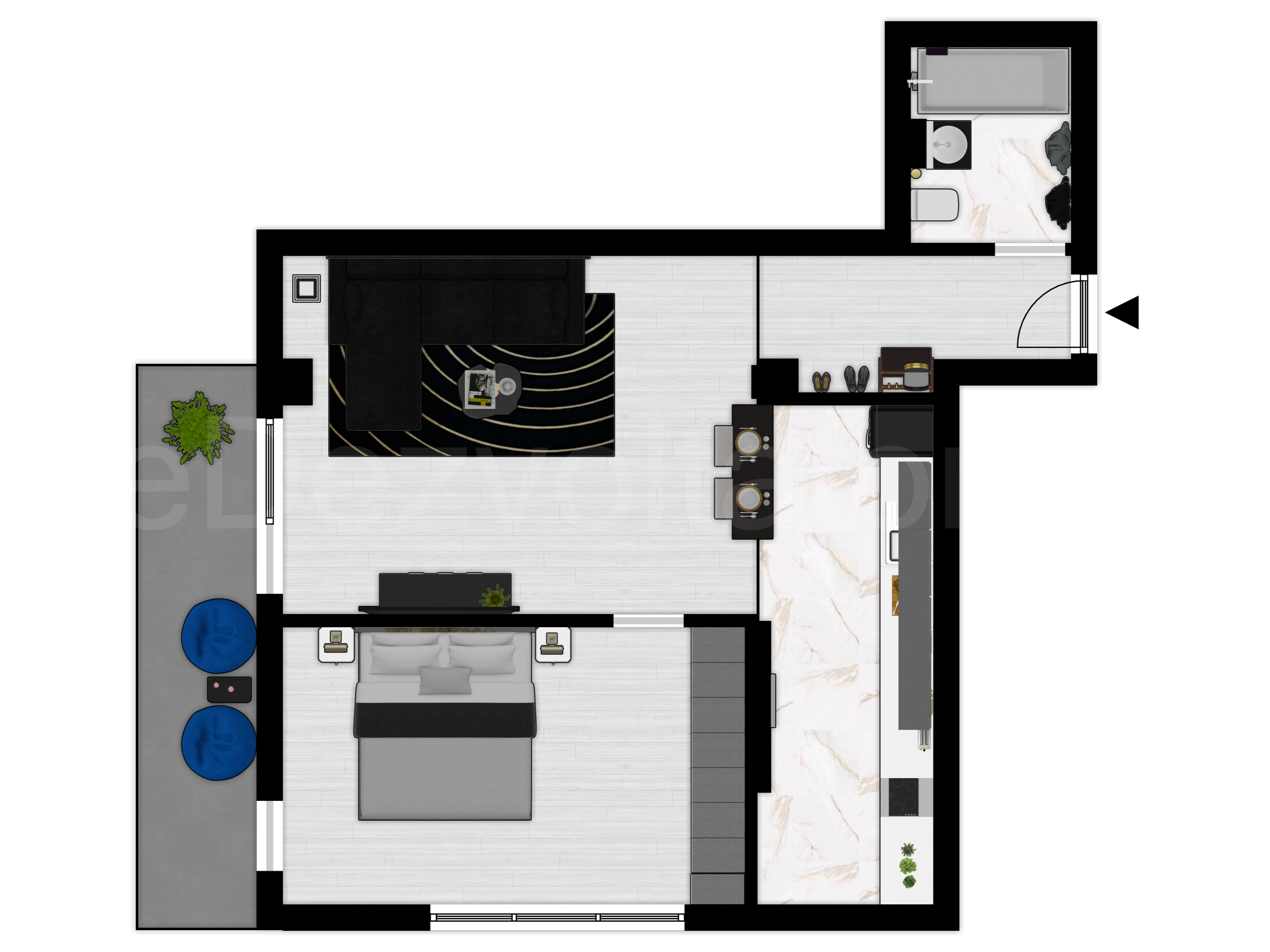 Proiecție 2D Apartament 2 camere 68 mp City Moor 