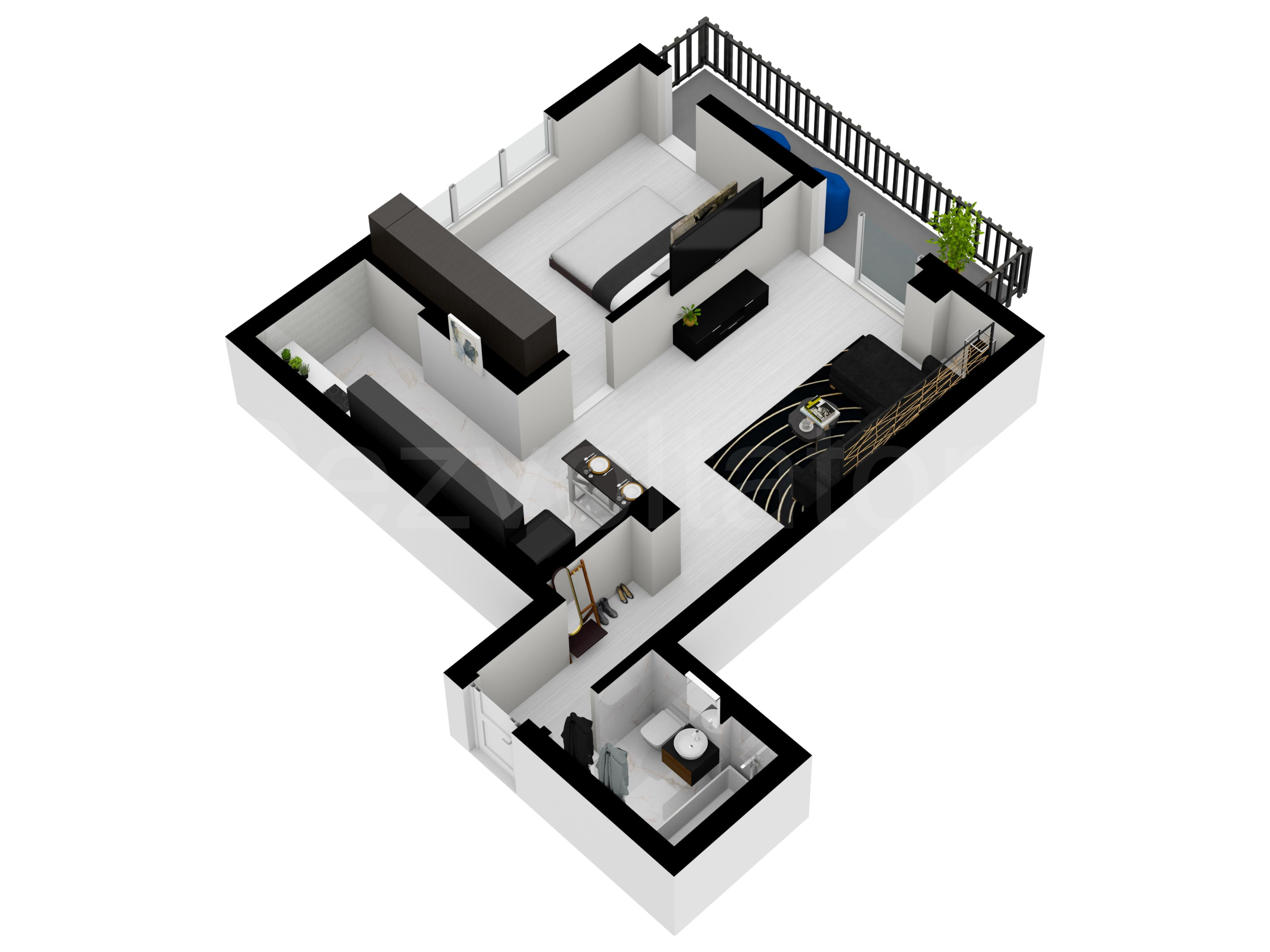 Proiecție 3D Apartament 2 camere 68 mp City Moor