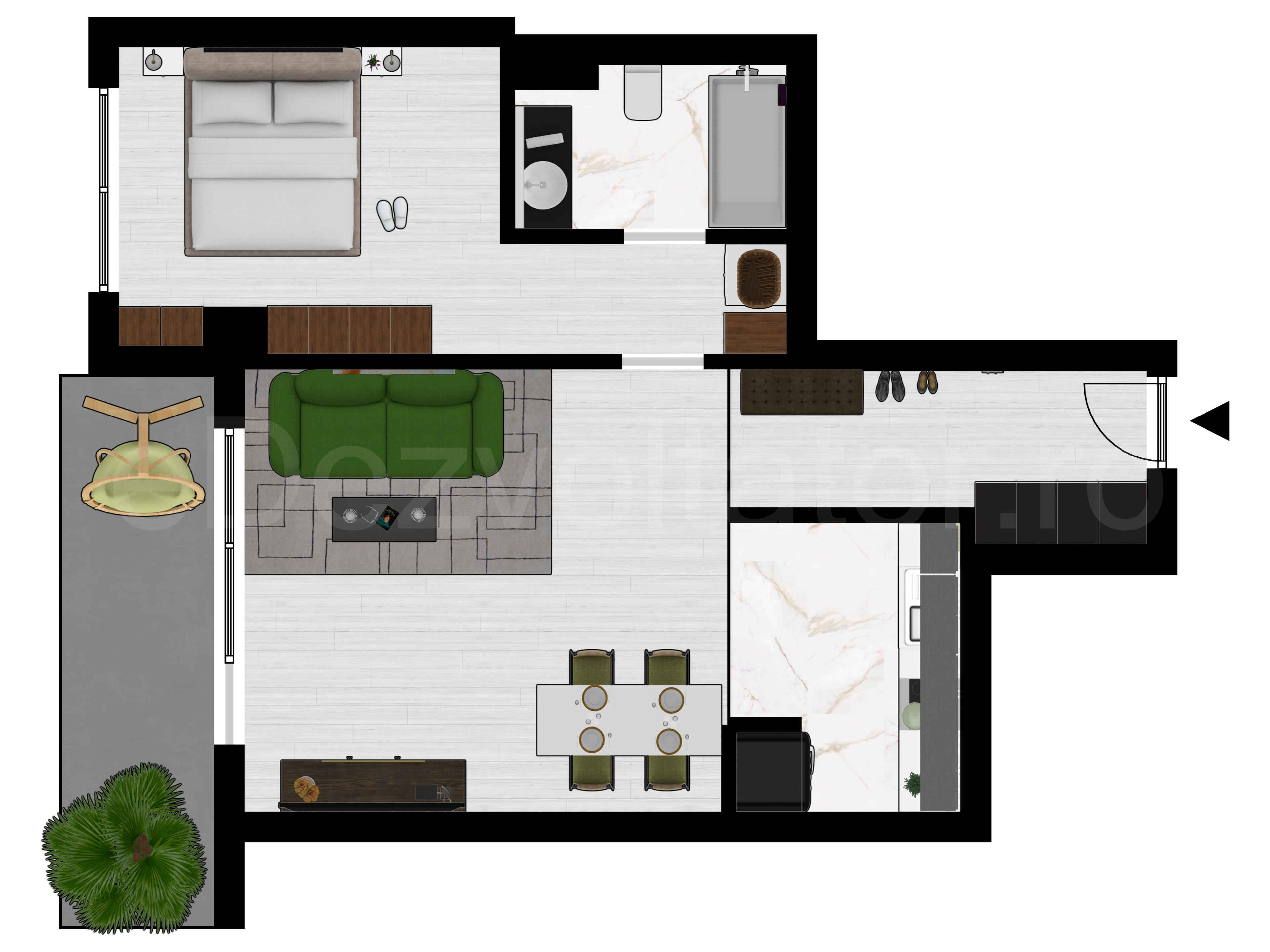 Proiecție 2D Apartament 2 camere 59 mp City Moor 