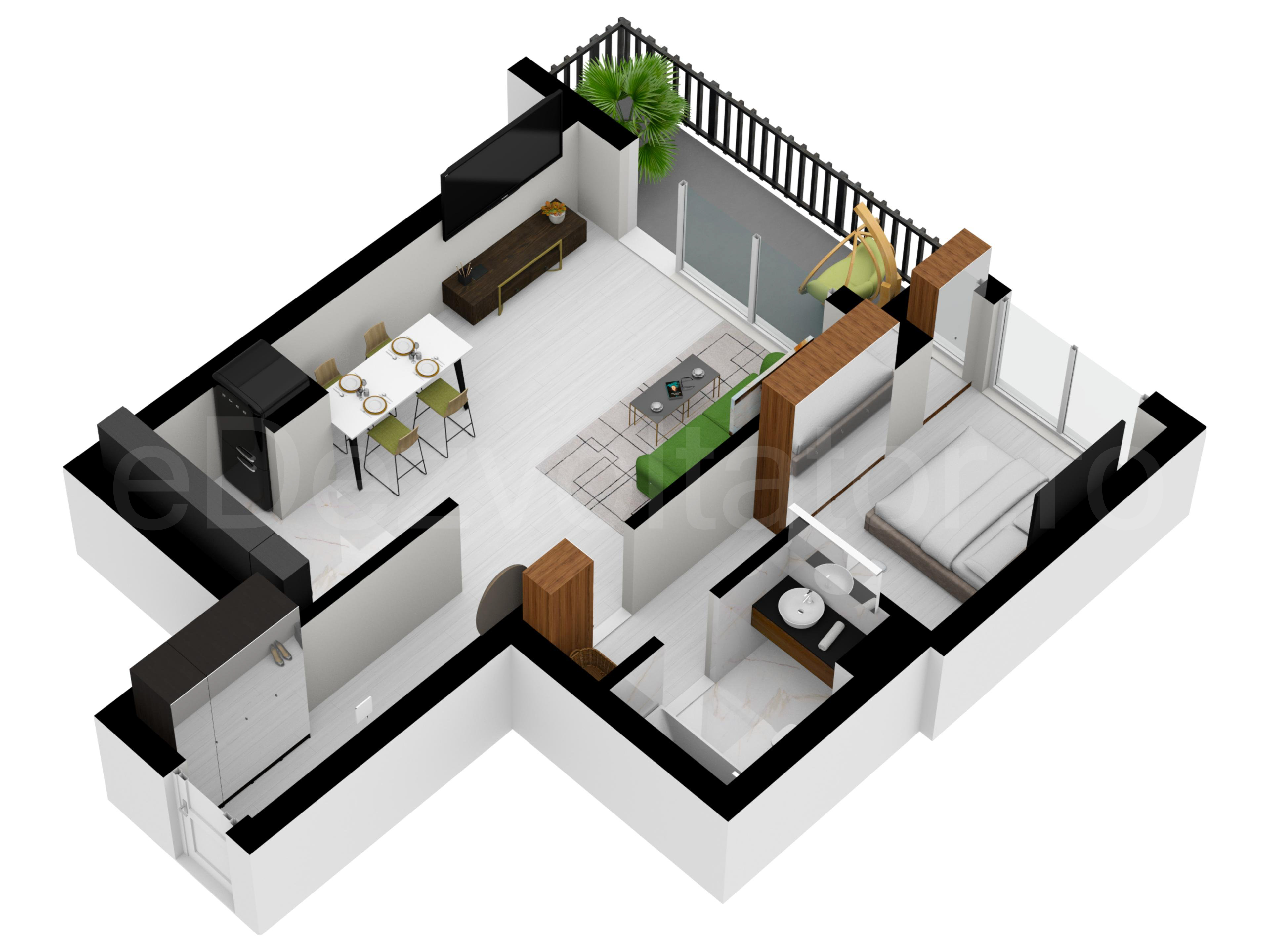 Proiecție 3D Apartament 2 camere 59 mp City Moor