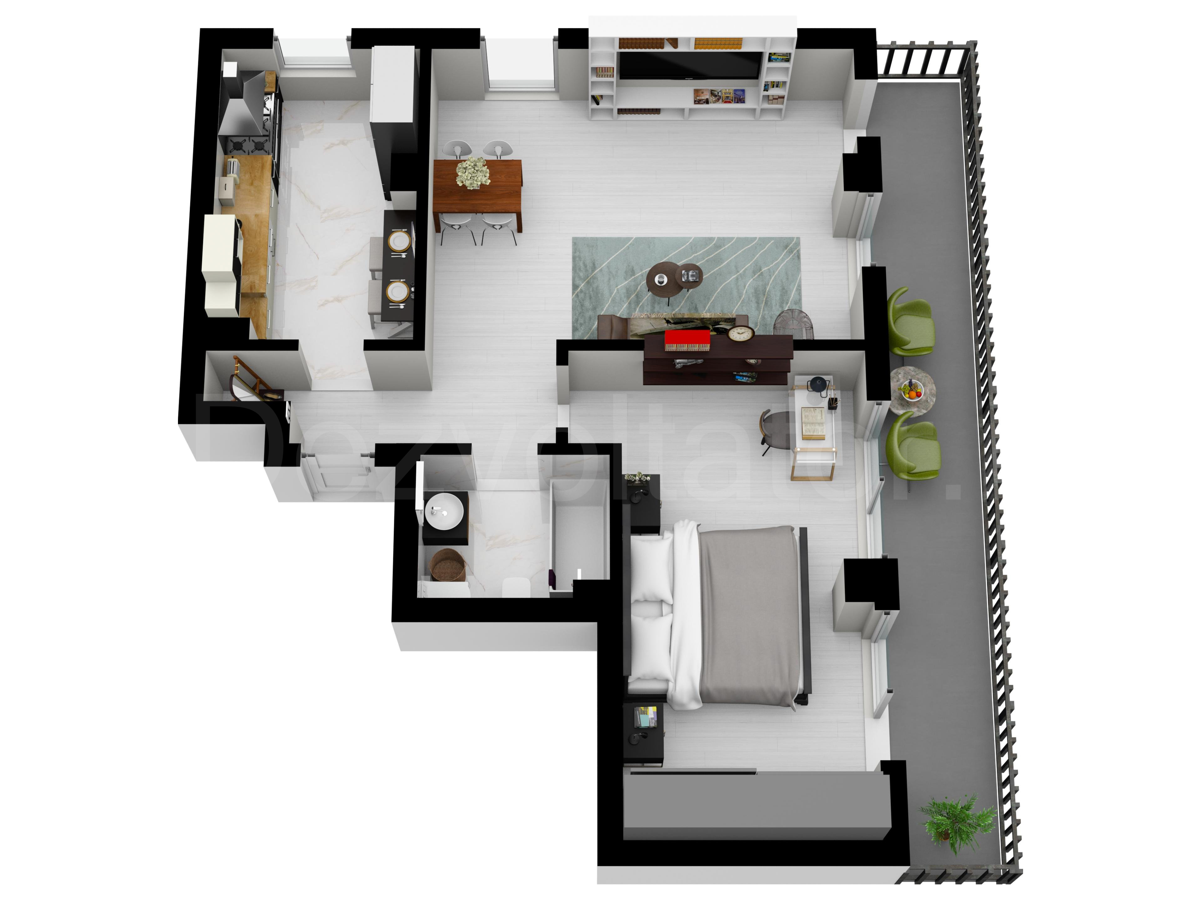 Proiecție 3D Apartament 2 camere 73 mp City Moor