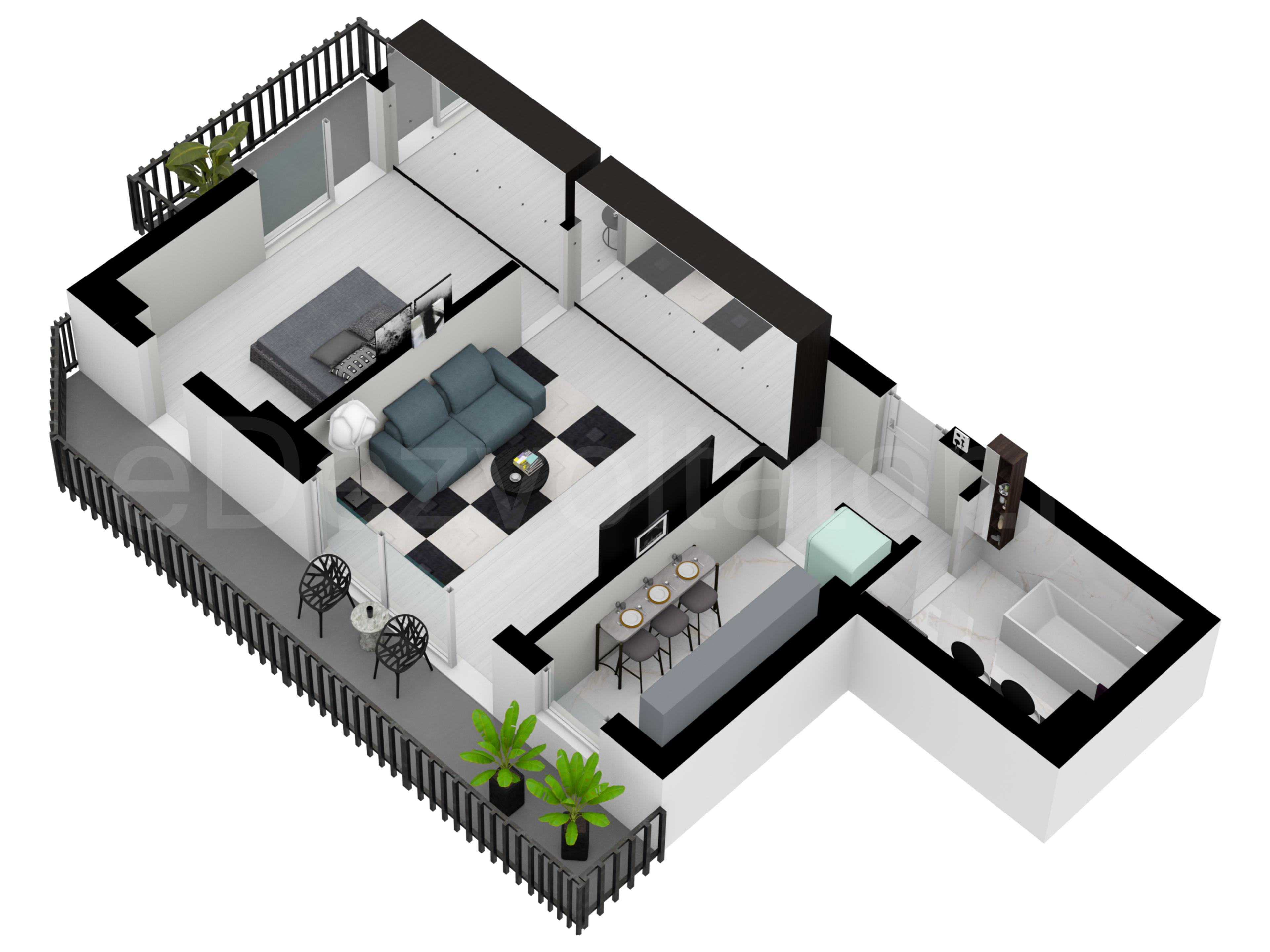 Proiecție 3D Apartament 2 camere 70 mp City Moor