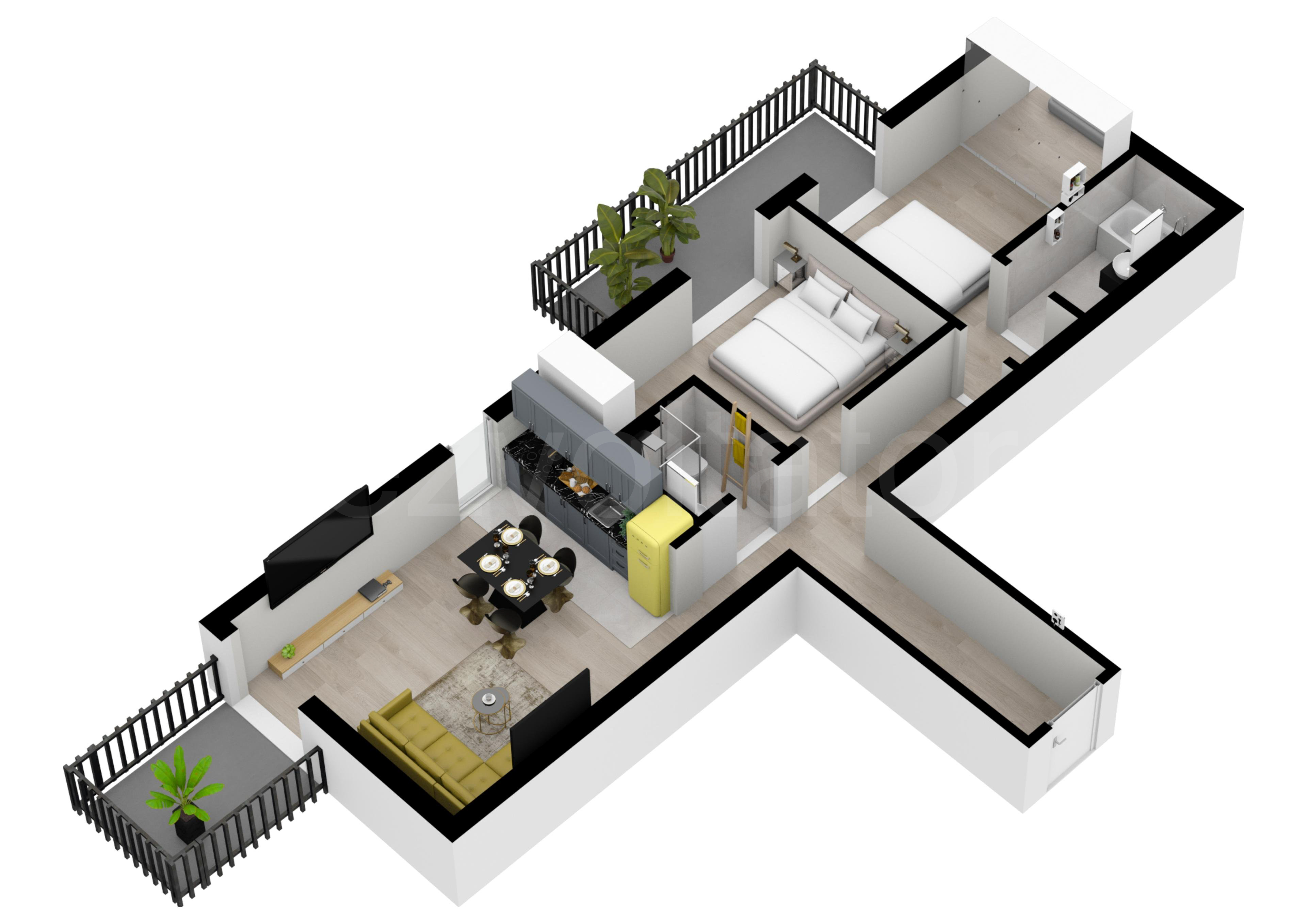Proiecție 3D Apartament 3 camere 83 mp Sun Royal View