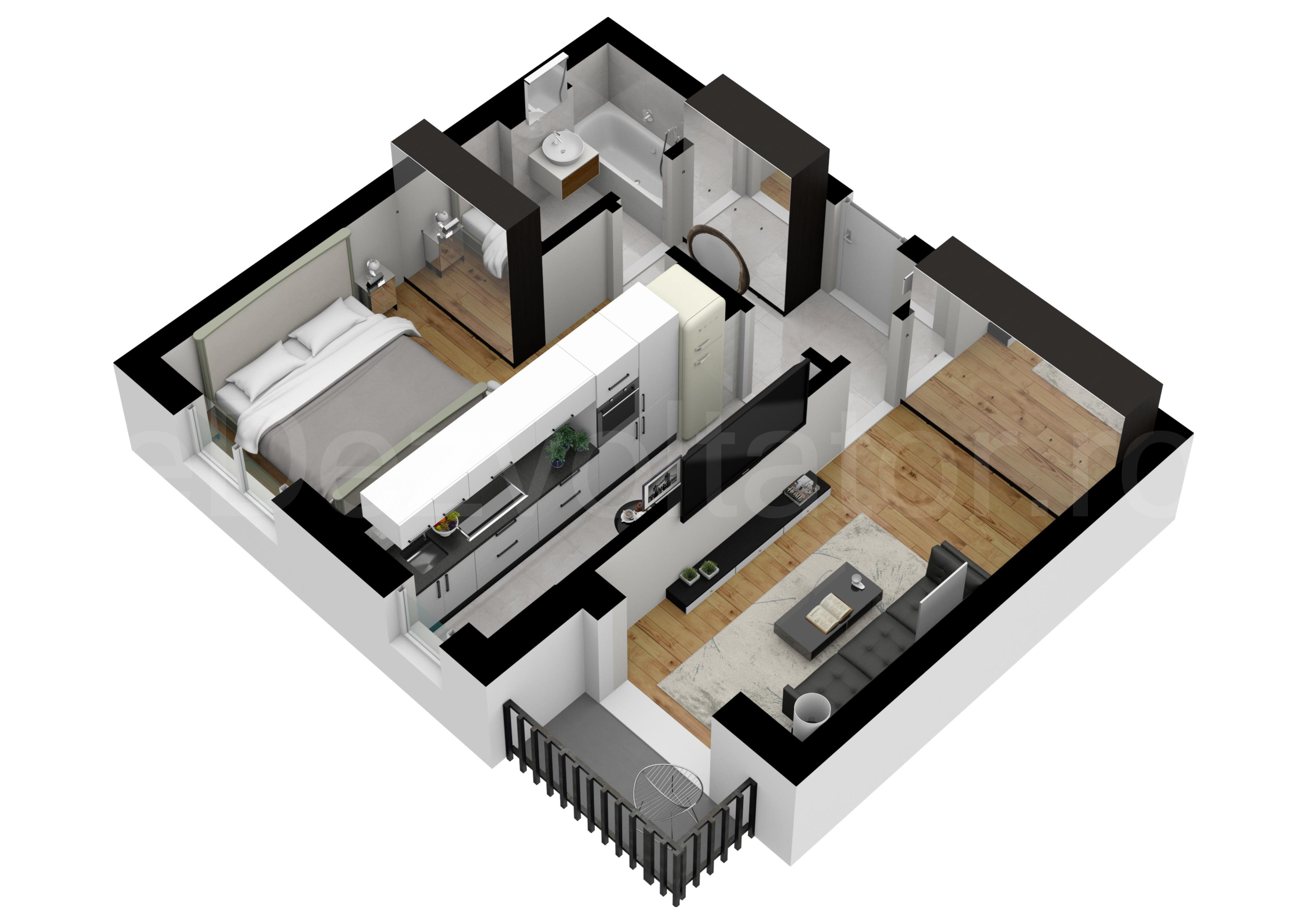 Apartament 2 Camere 48mp Sun Tower Proiecție 3D 