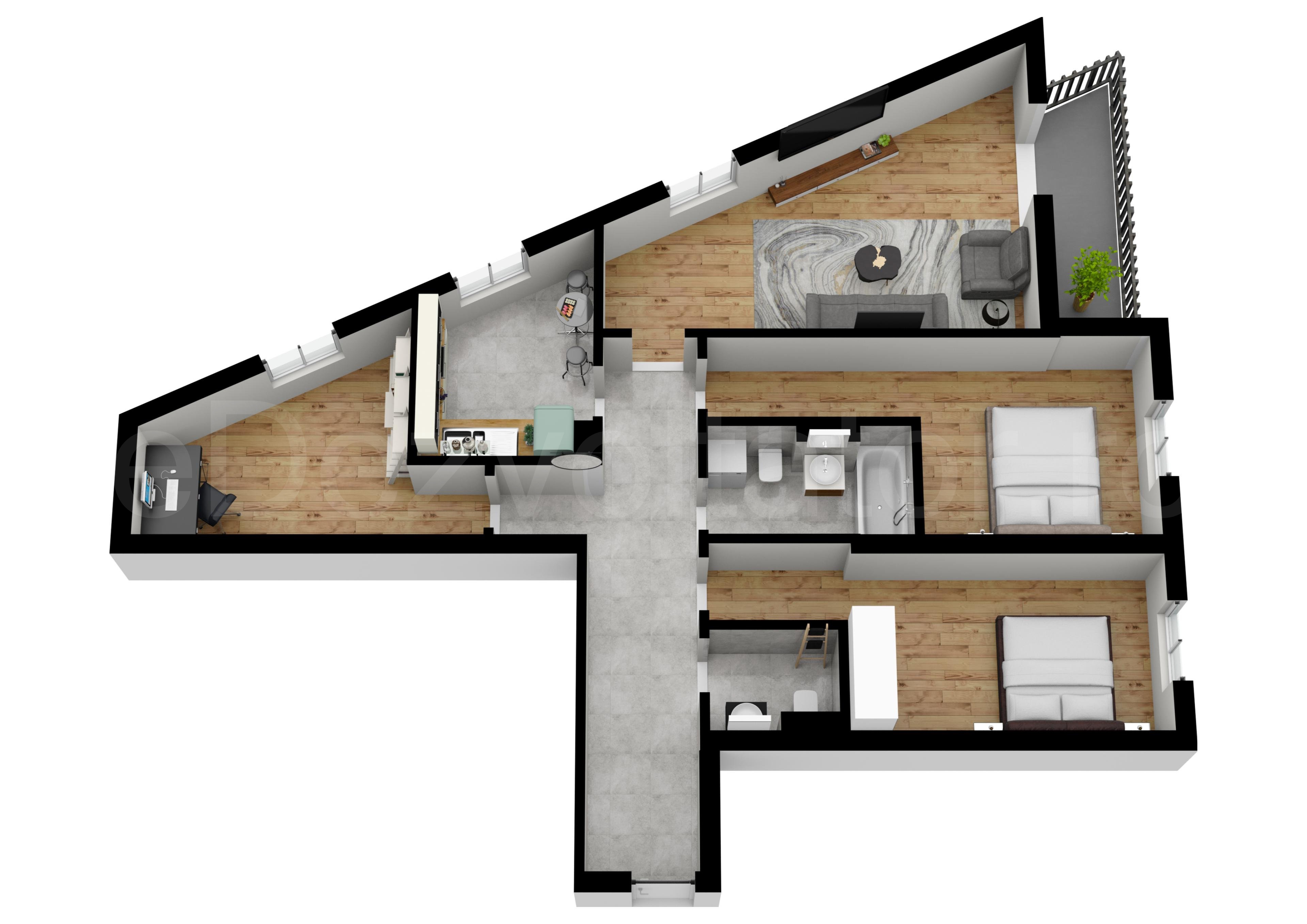 Proiecție 3D Apartament 4 camere 99 mp Sun Tower