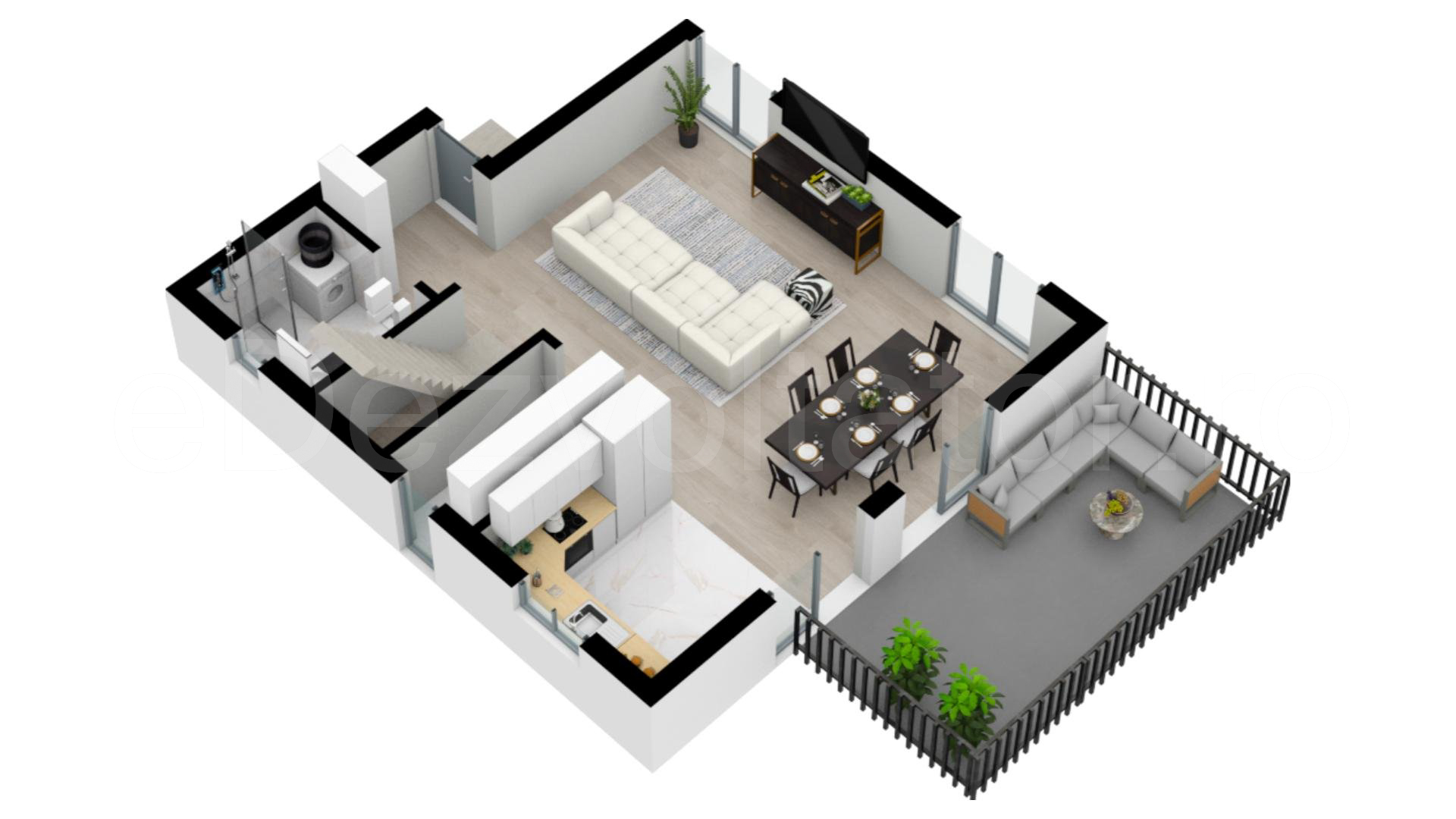 Casă individuală 149mp VillaNova Residence Proiecție 3D Nivel 1