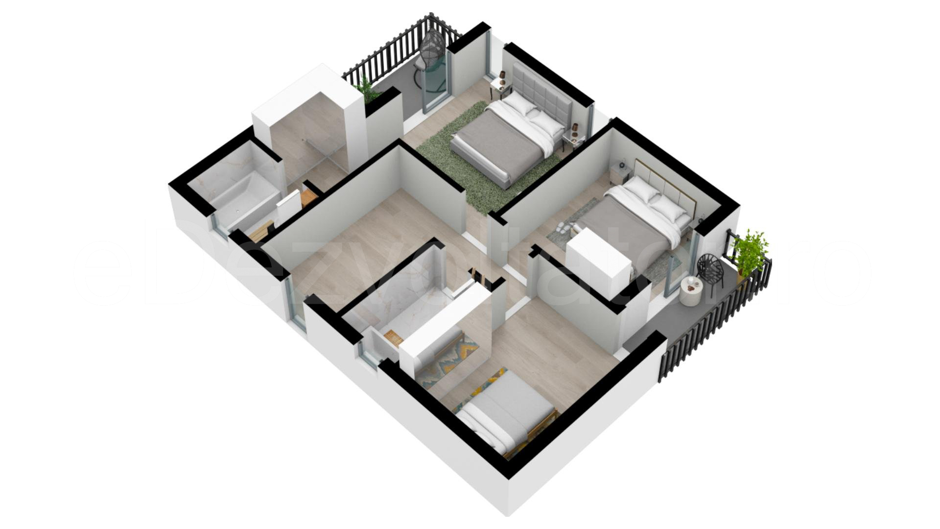 Casă individuală 149mp VillaNova Residence Proiecție 3D Nivel 2