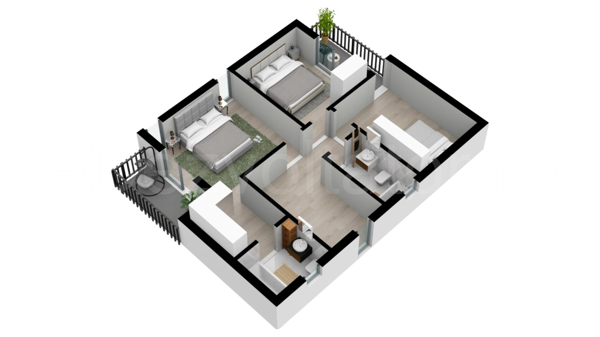 Casă individuală 149mp VillaNova Residence Proiecție 3D Nivel 2