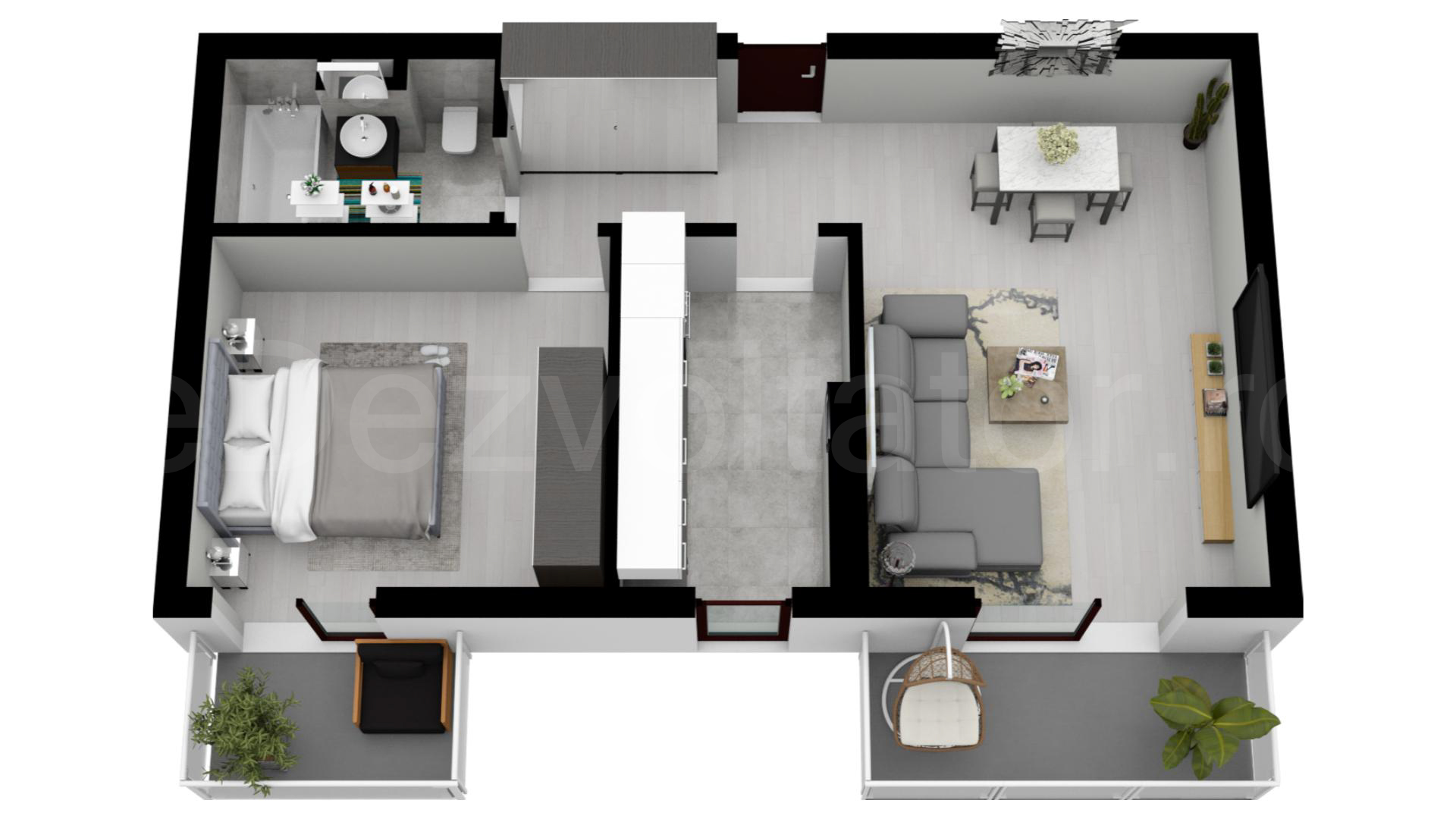 Apartament 2 Camere 62mp Trio Bridge View Proiecție 3D 