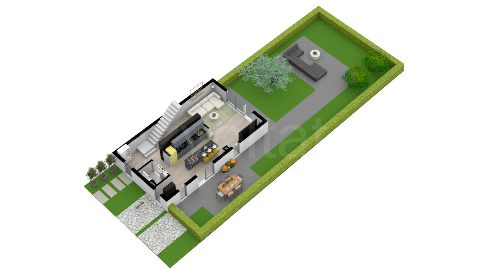 Casă înșiruită 123mp Vernis Sunrise Villas Proiecție 3D Nivel 1