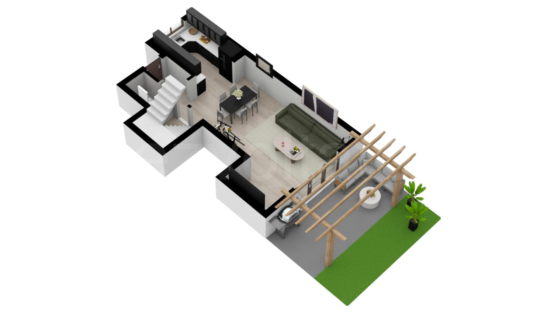 Casă înșiruită 140mp Mobexpert Homes Pipera Proiecție 3D Nivel 1