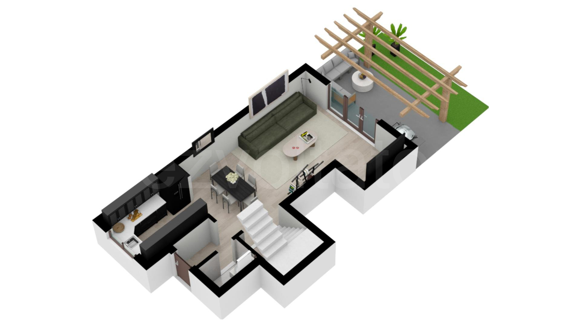 Casă înșiruită 140mp Mobexpert Homes Pipera Proiecție 3D Nivel 1