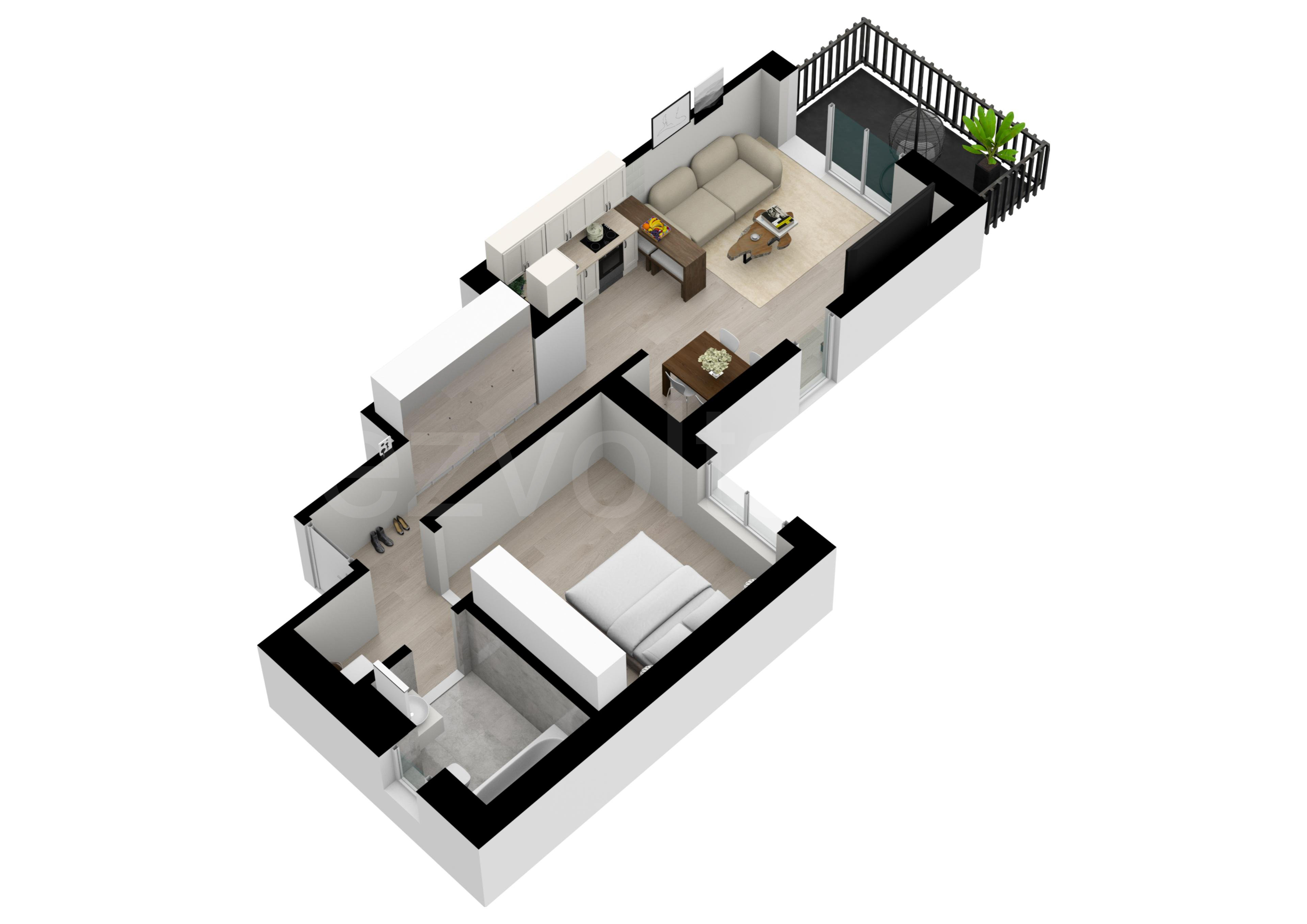 Apartament 2 Camere 56mp Opera Residence Proiecție 3D 