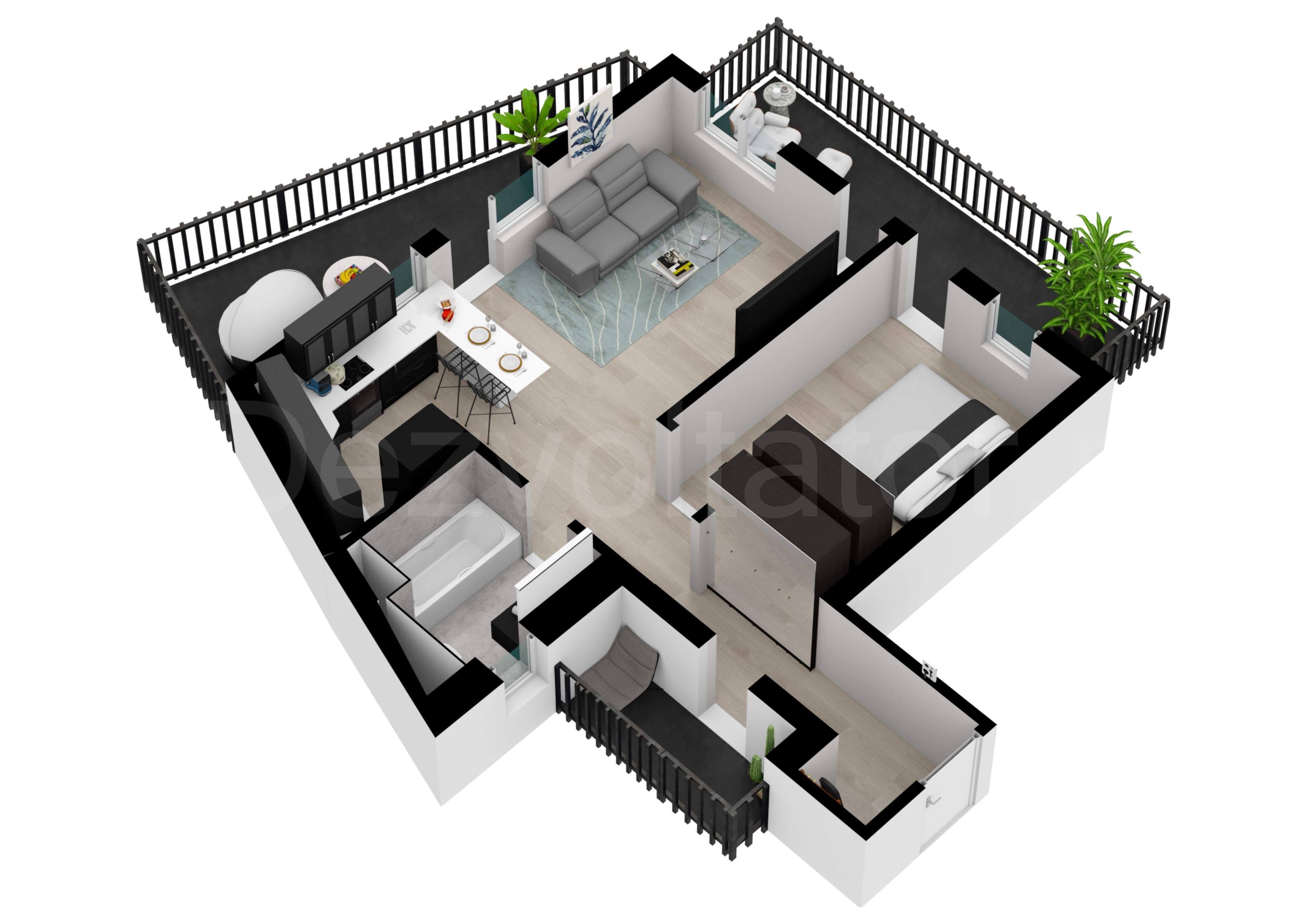 Proiecție 3D Apartament 2 camere 83 mp Opera Residence