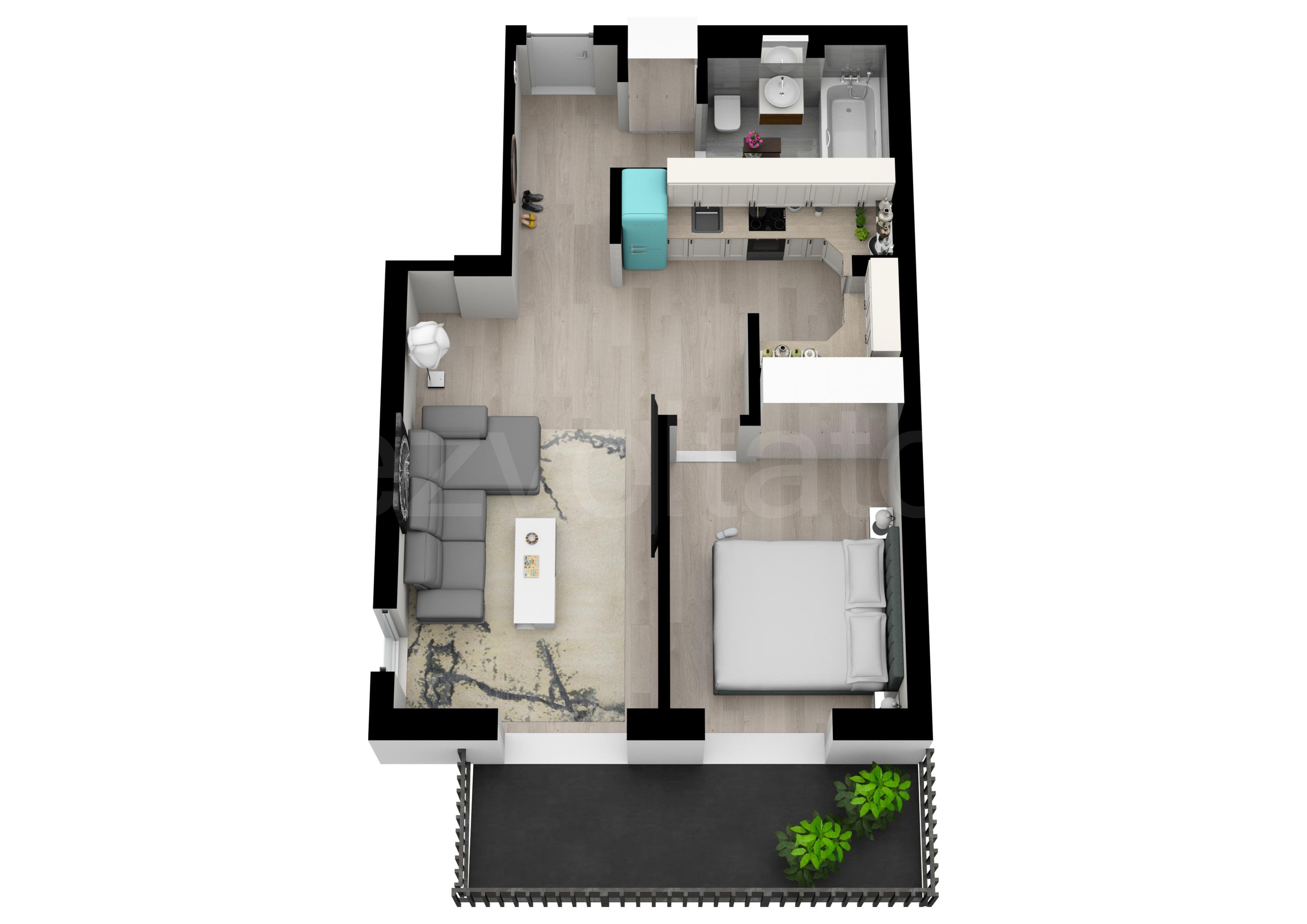 Proiecție 3D Apartament 2 Camere 61mp Opera Residence