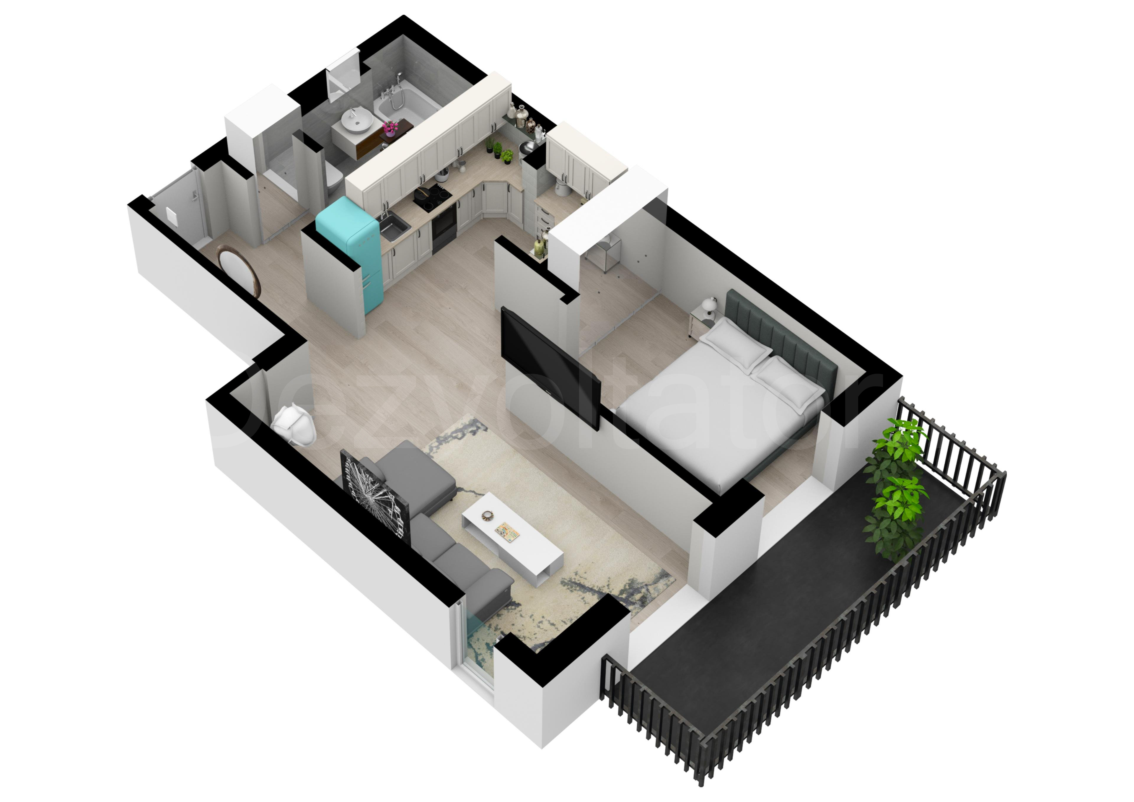 Apartament 2 Camere 61mp Opera Residence Proiecție 3D 