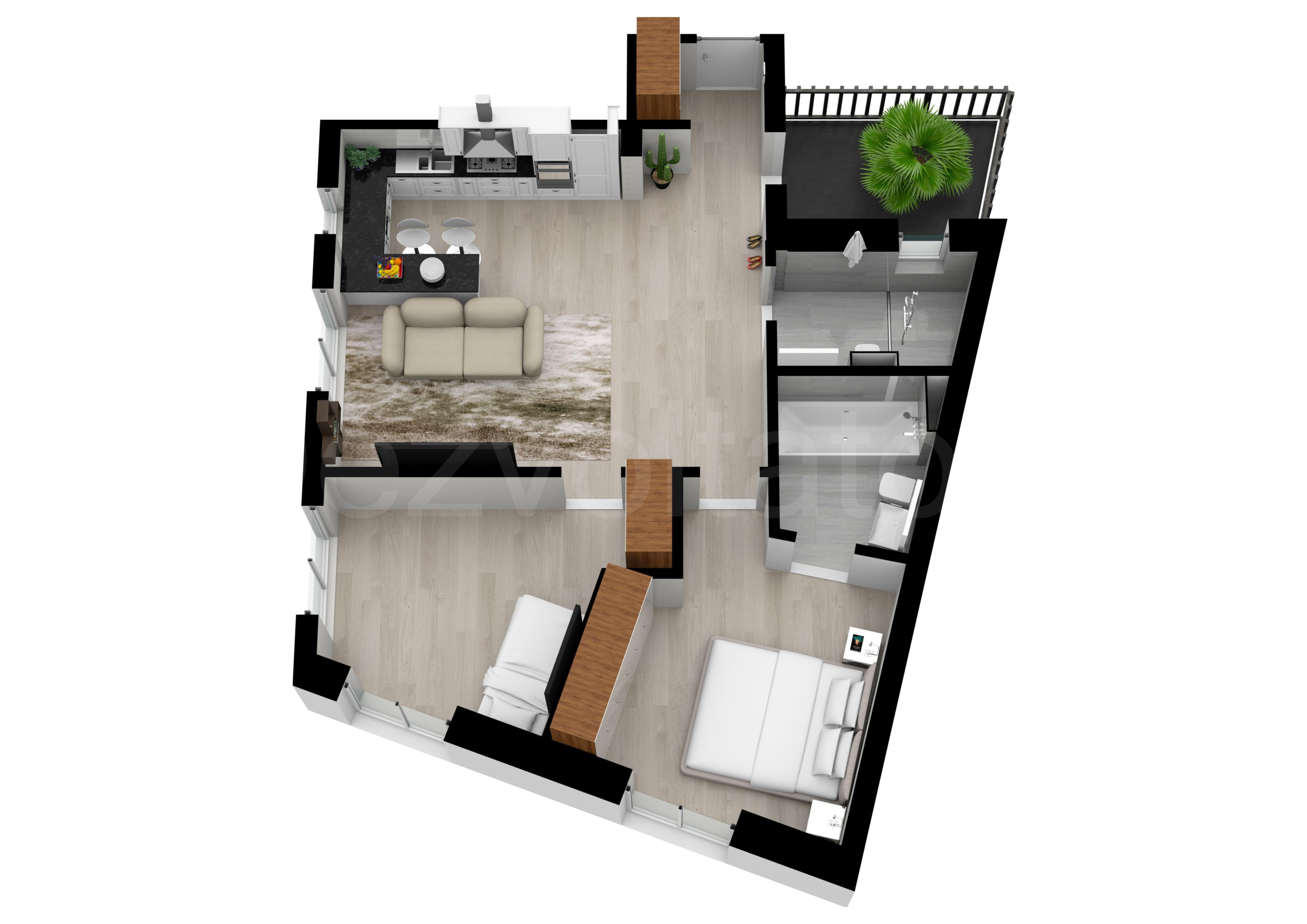 Proiecție 3D Apartament 3 Camere 73mp Opera Residence