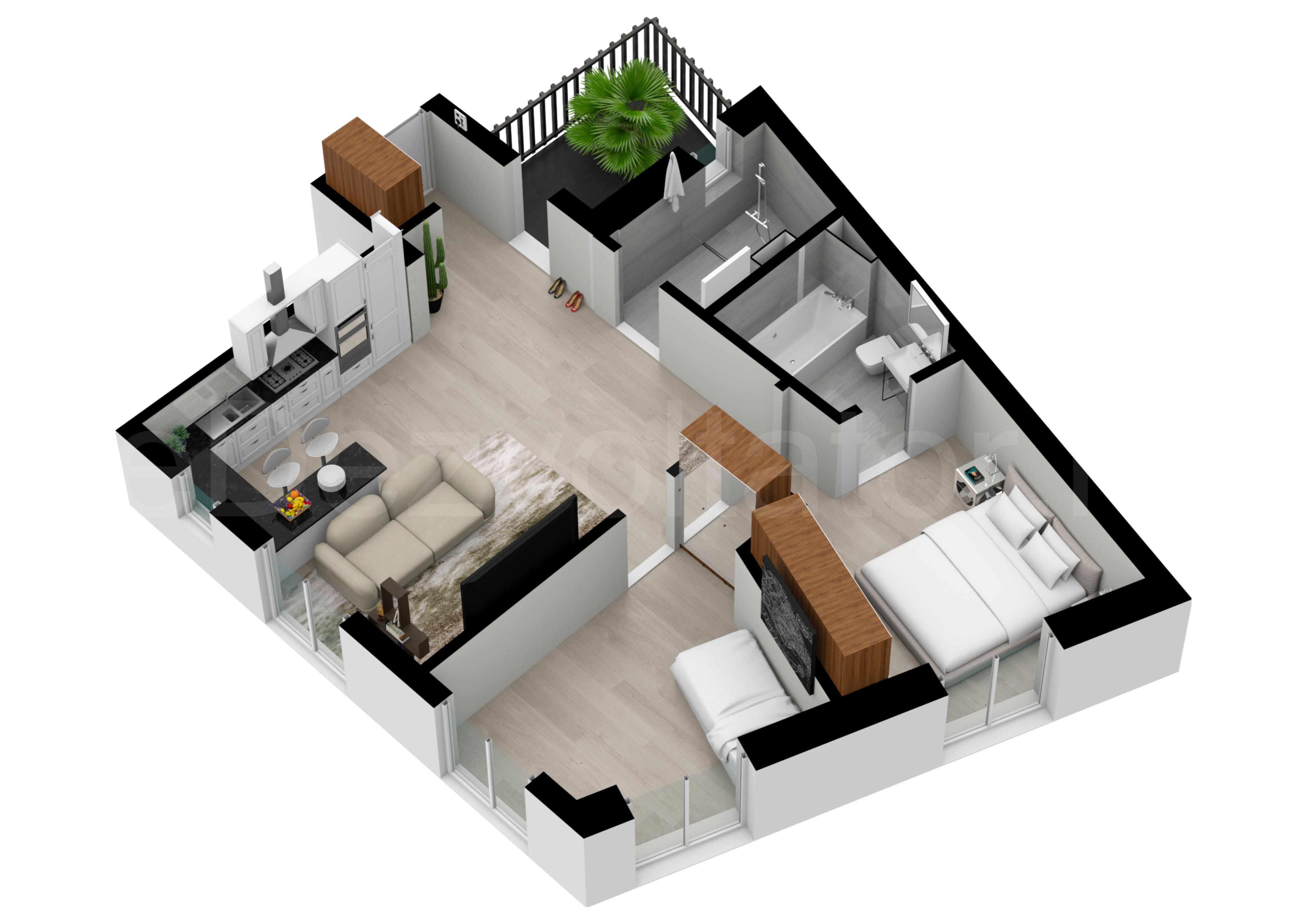 Apartament 3 Camere 73mp Opera Residence Proiecție 3D 