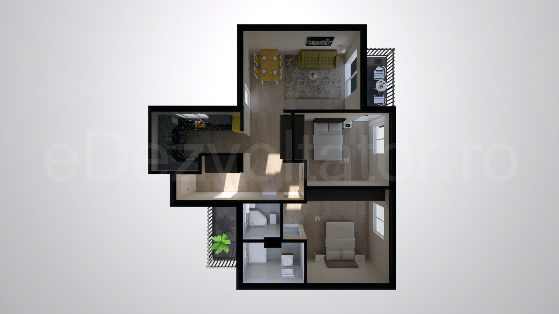 Simulare iluminat natural  Apartament 3 camere 92 mp Opera Residence