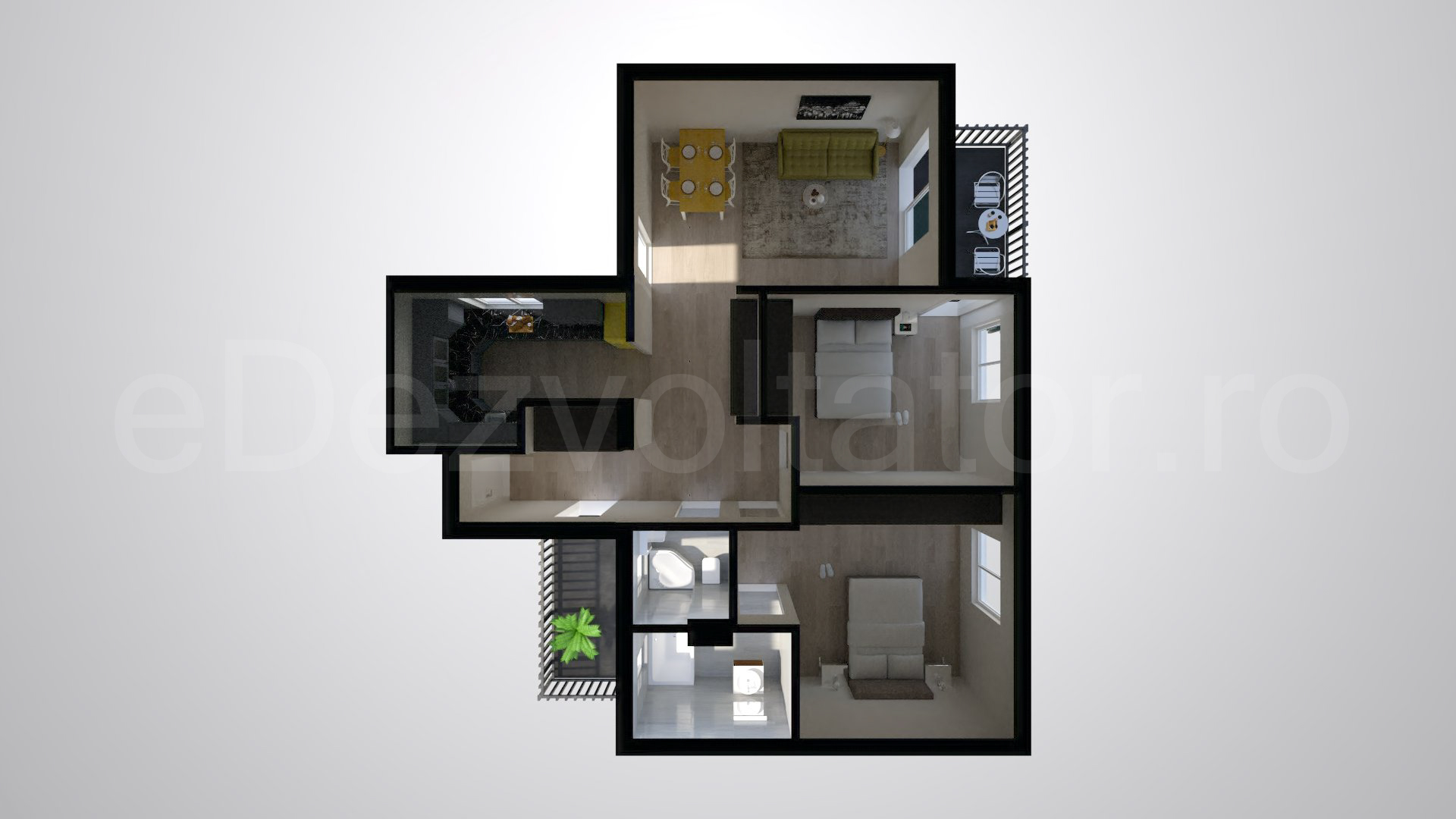 Simulare iluminat natural  Apartament 3 Camere 92mp Opera Residence