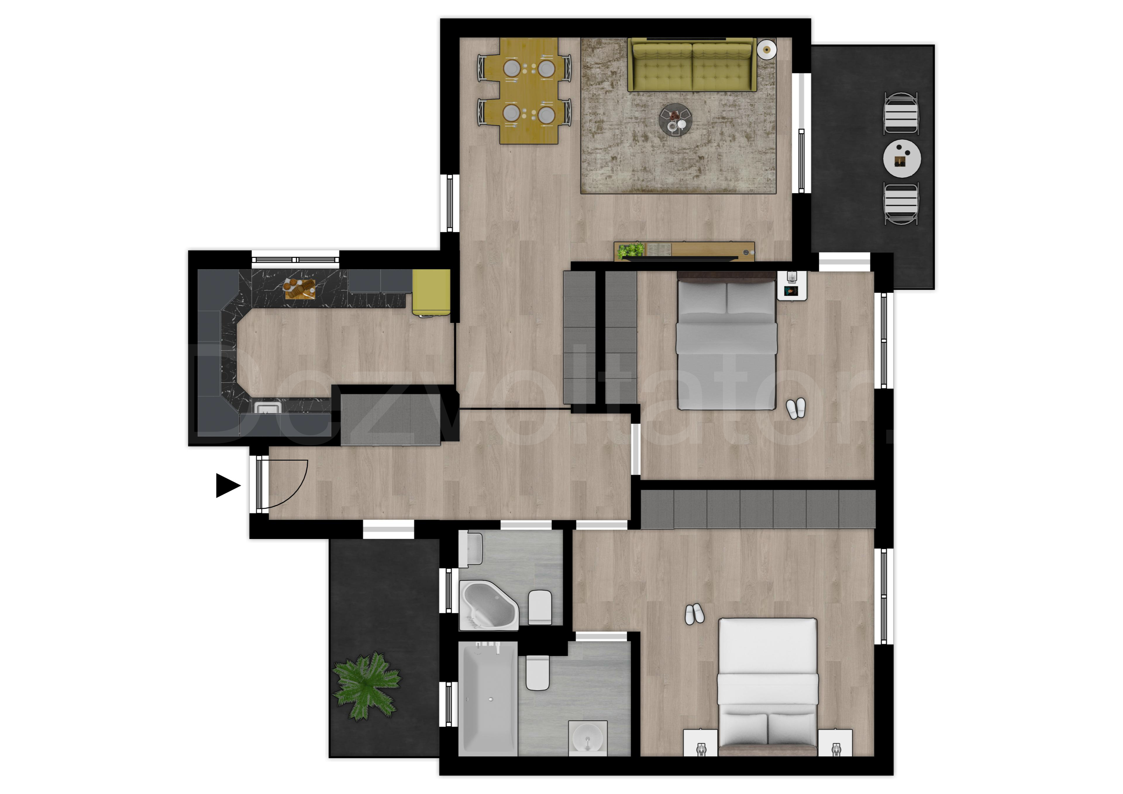 Proiecție 2D Apartament 3 camere 92 mp Opera Residence 