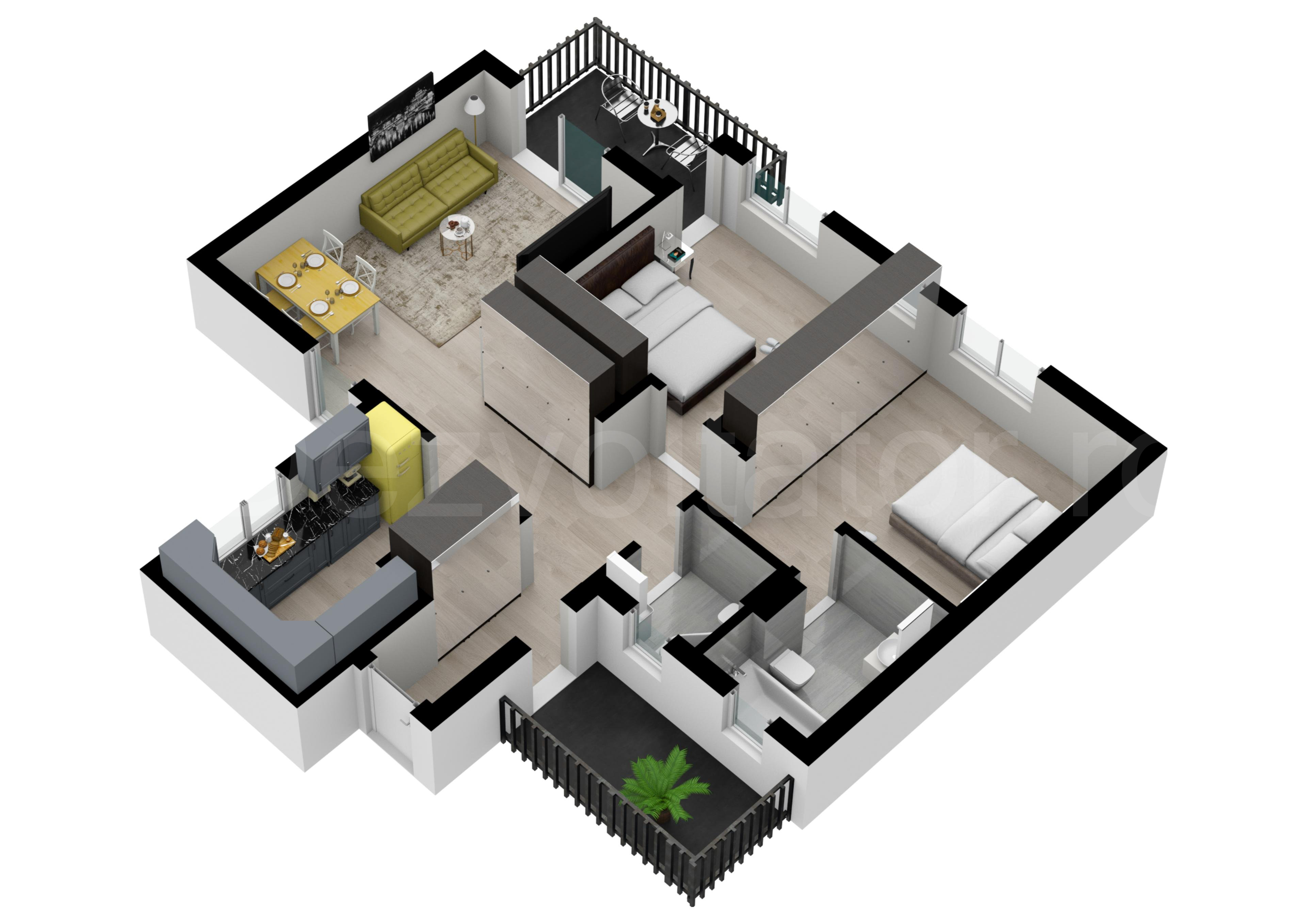 Apartament 3 Camere 92mp Opera Residence Proiecție 3D 