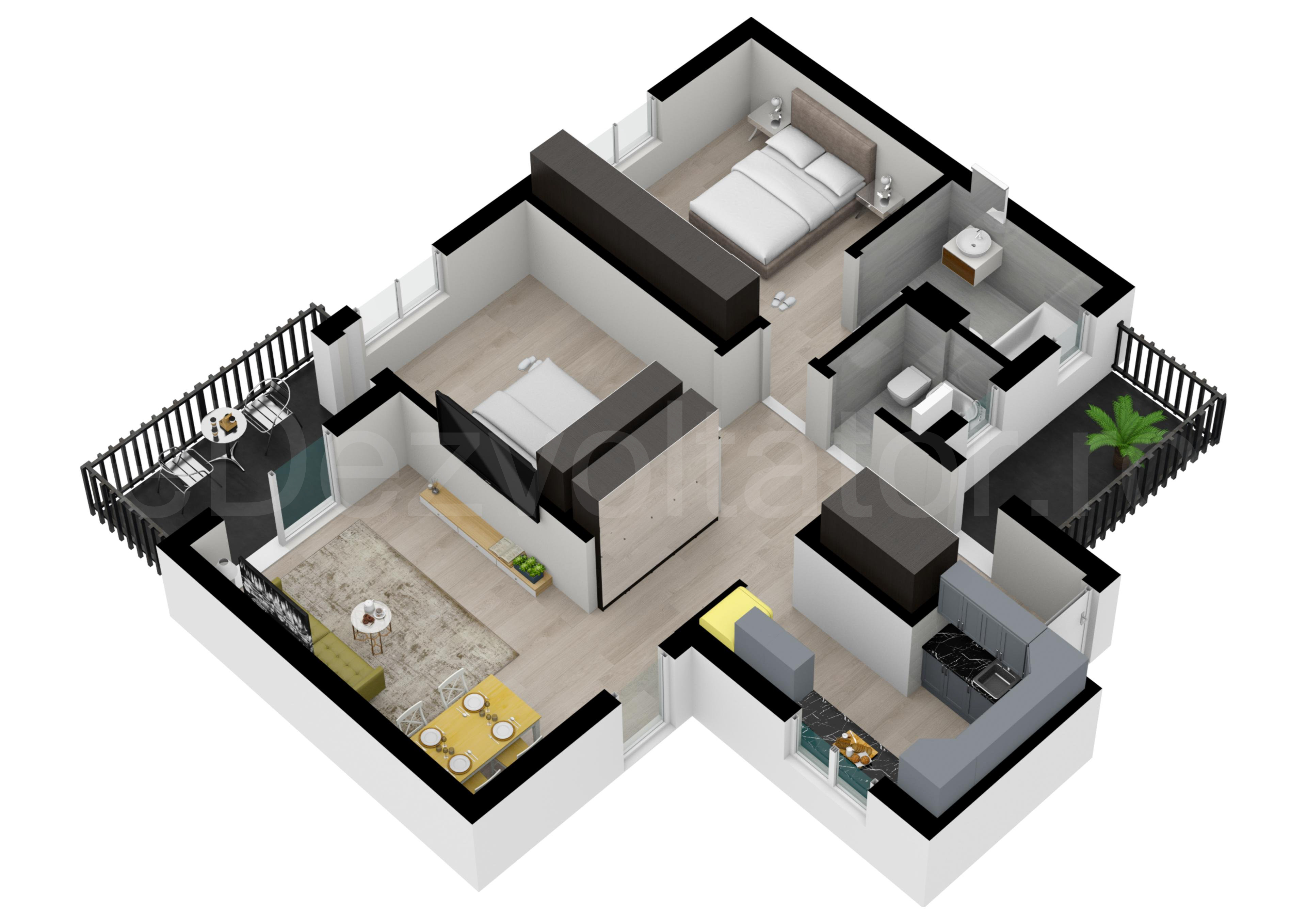 Apartament 3 Camere 92mp Opera Residence Proiecție 3D 