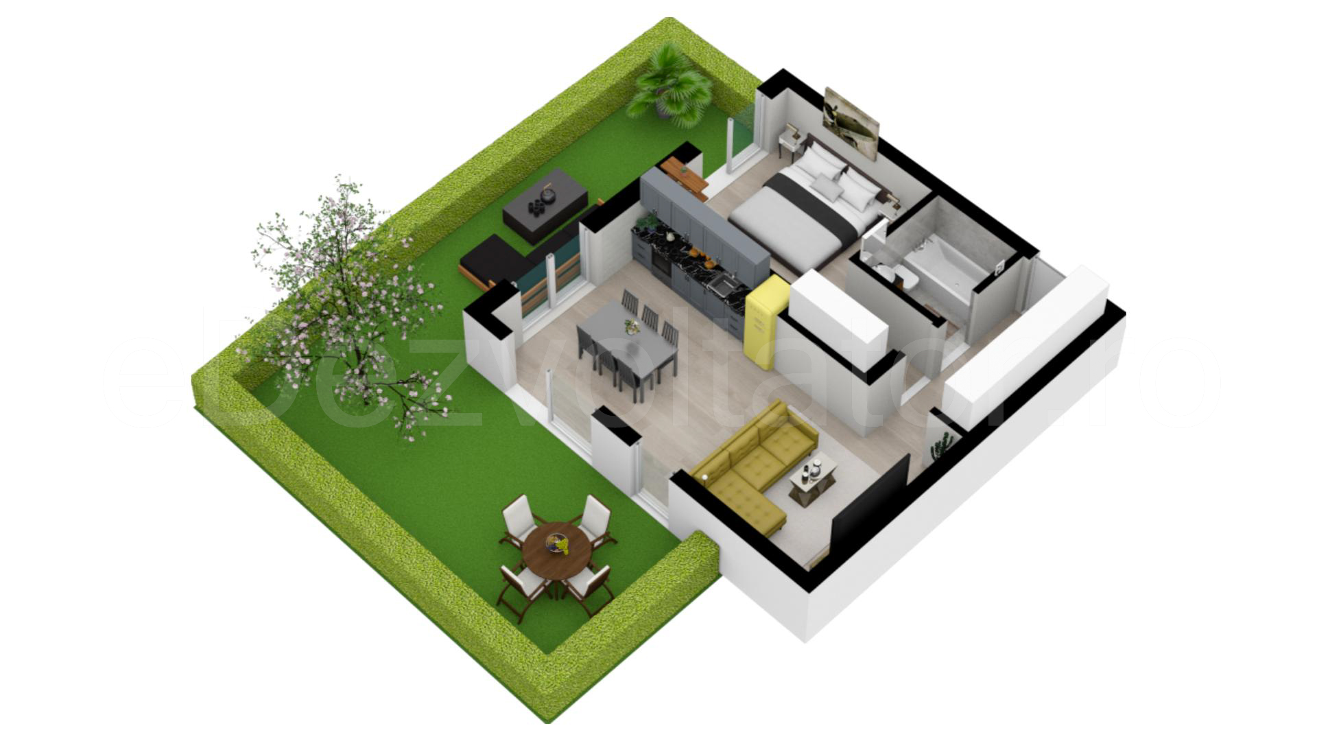 Proiecție 3D Apartament 2 camere 113 mp Amber Forest