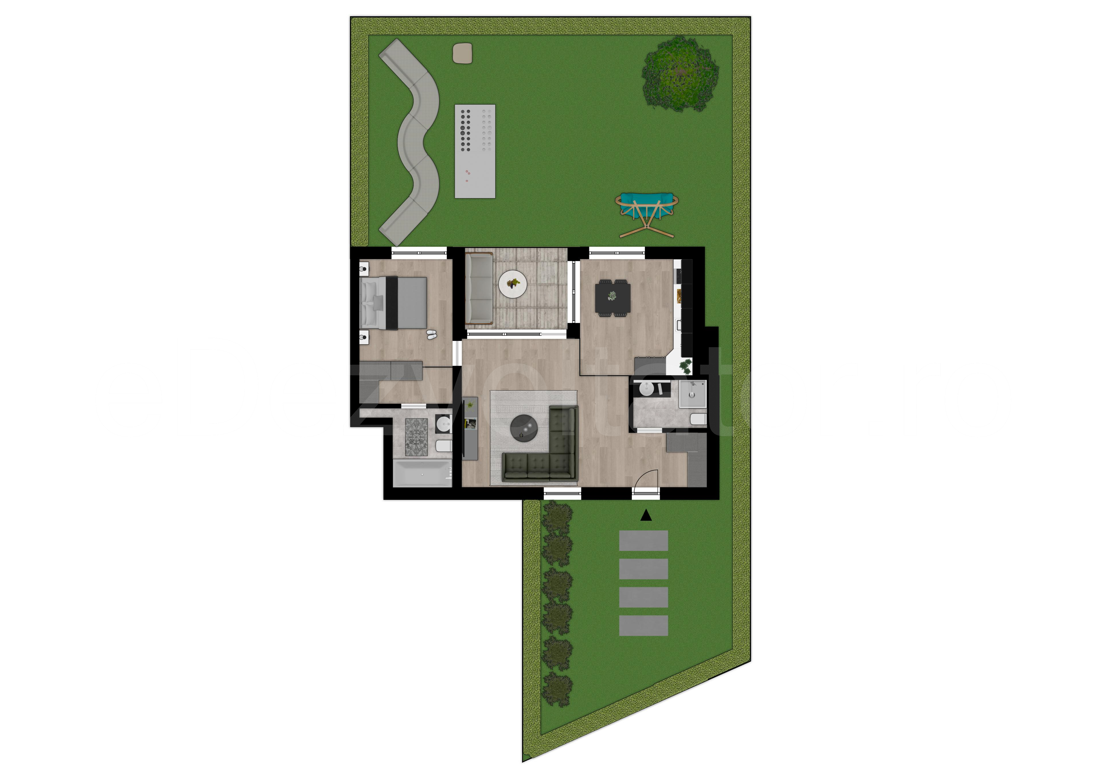 Proiecție 2D Apartament 2 camere 227 mp Amber Forest 