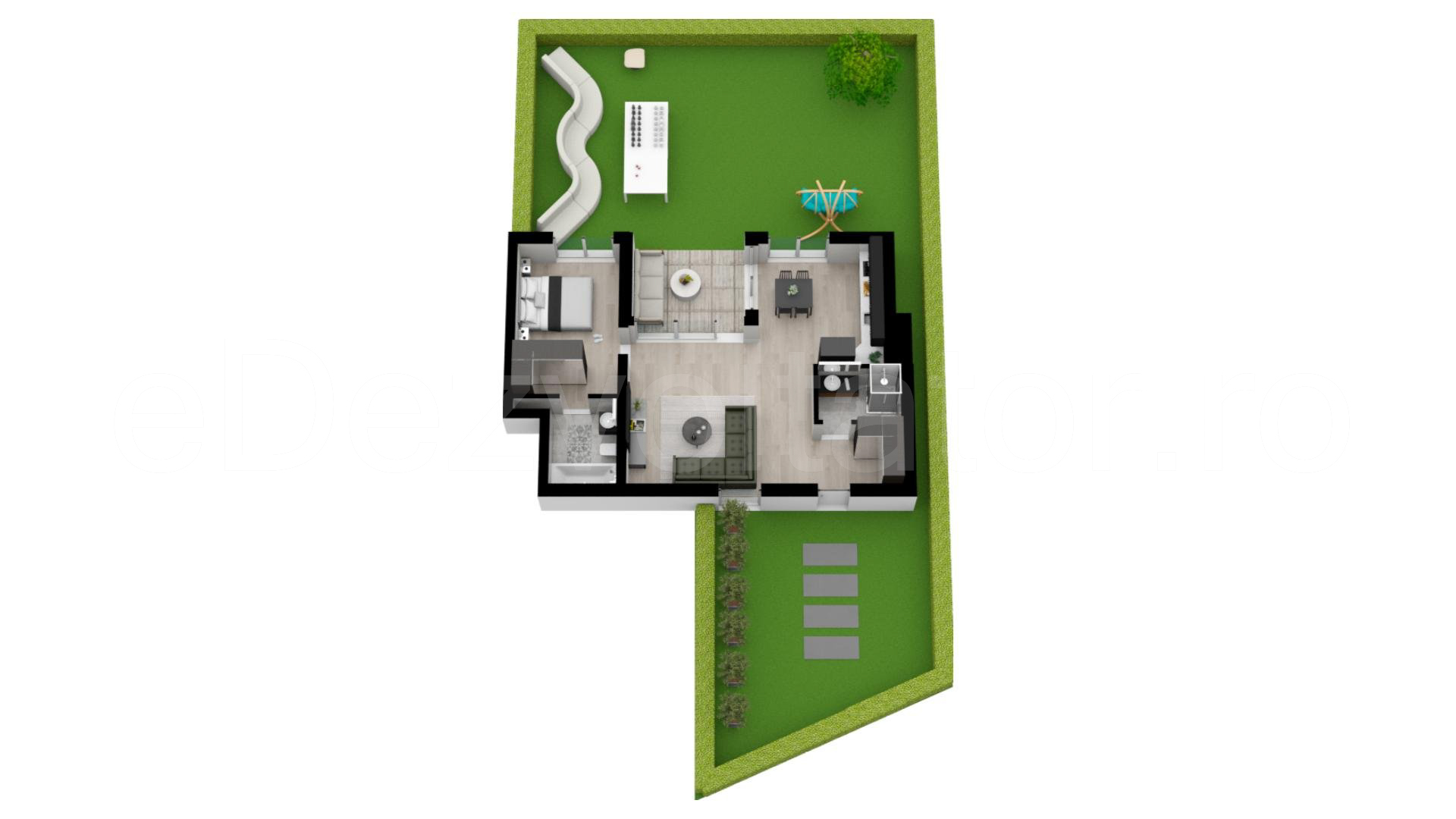 Proiecție 3D Apartament 2 camere 227 mp Amber Forest