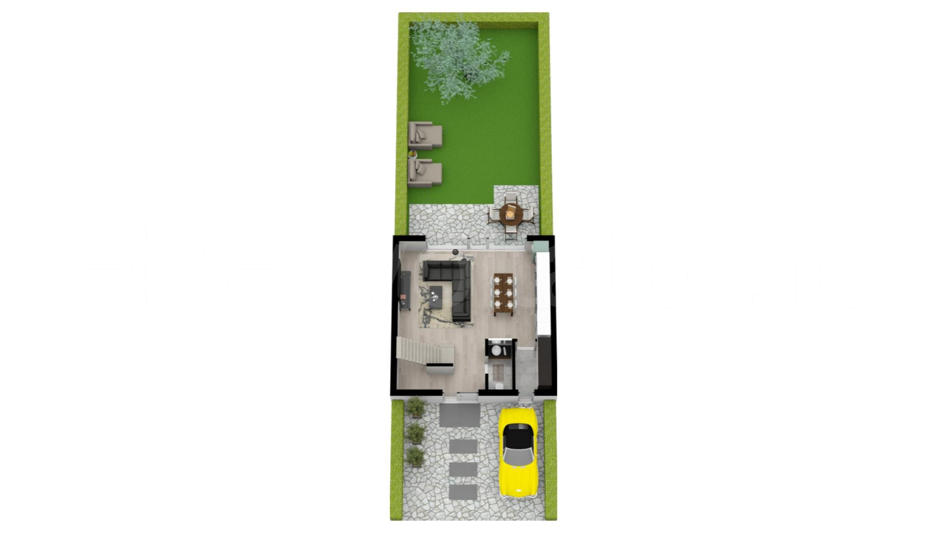 Proiecție 3D Casă individuală cu un etaj 96 mp Amber Forest - parter