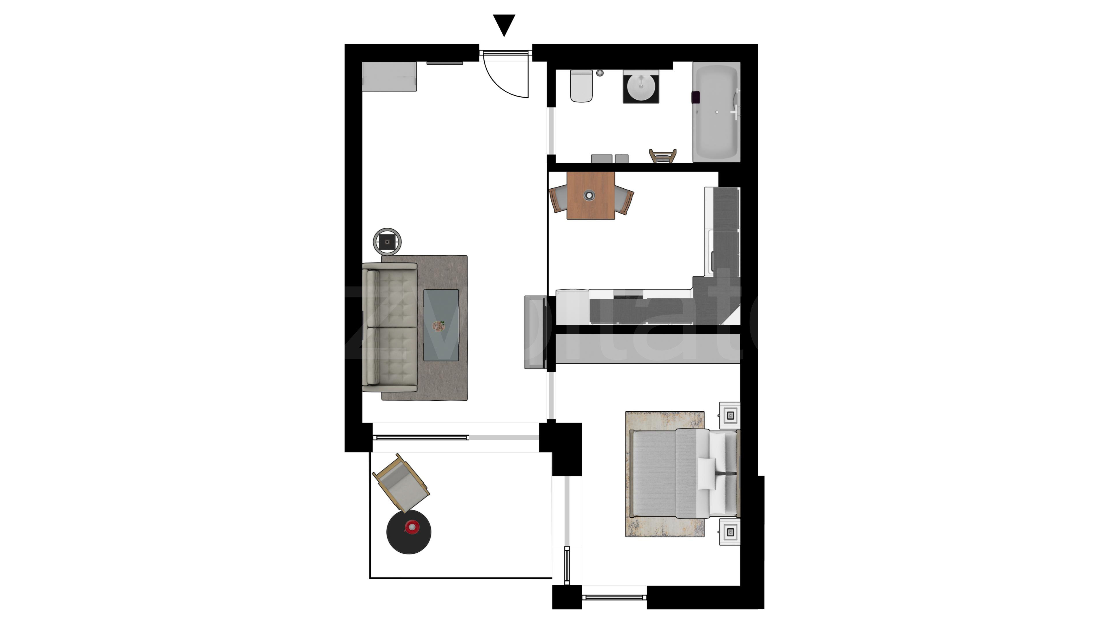 Proiecție 2D Apartament 2 Camere 52mp City Point Faza 2 