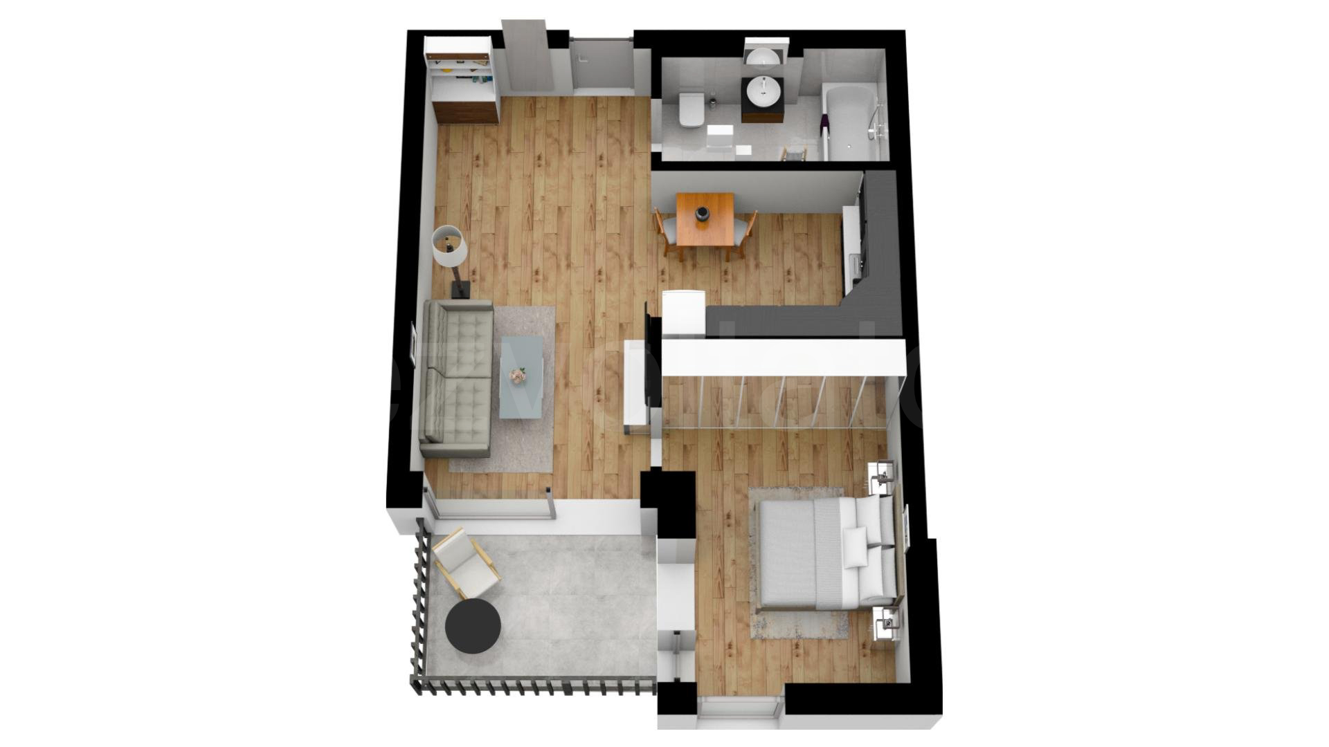 Apartament 2 Camere 52mp City Point Faza 2 Proiecție 3D 