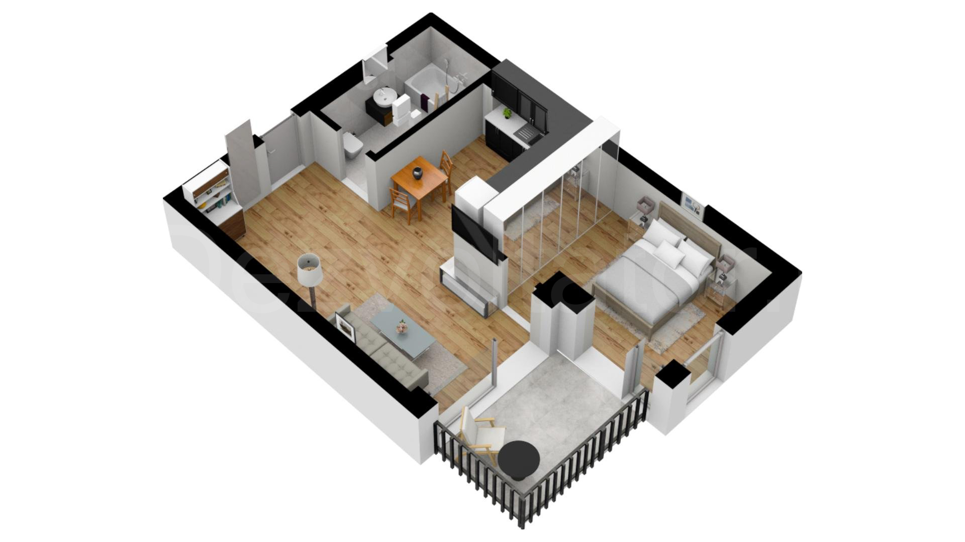 Apartament 2 Camere 52mp City Point Faza 2 Proiecție 3D 