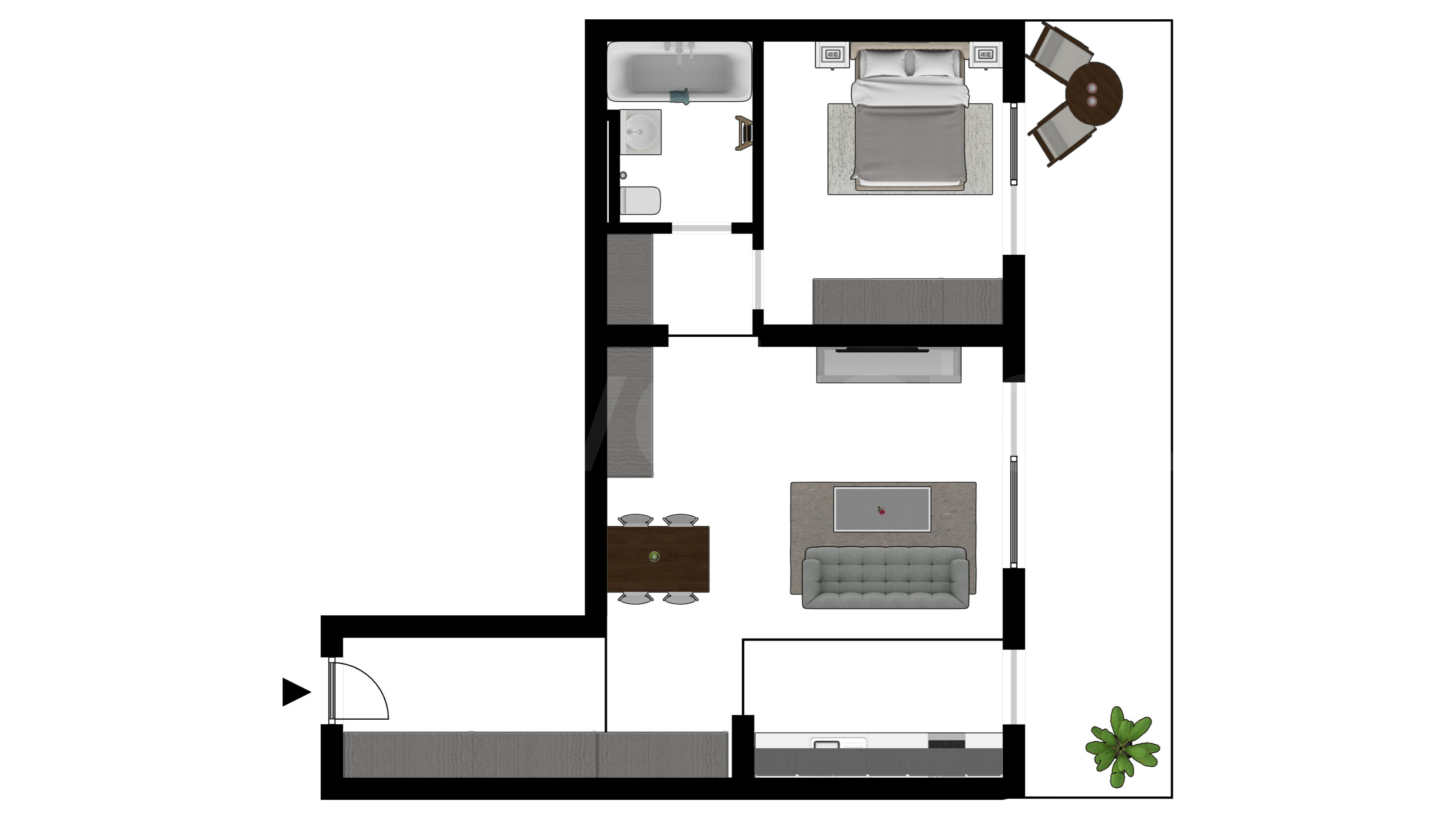 Proiecție 2D Apartament 2 Camere 77mp City Point Faza 2 