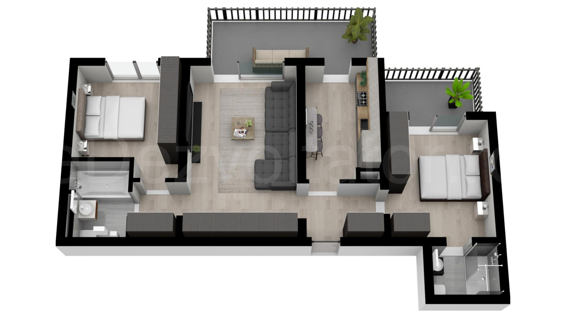 Proiecție 3D Apartament 3 Camere 89mp City Point Faza 2