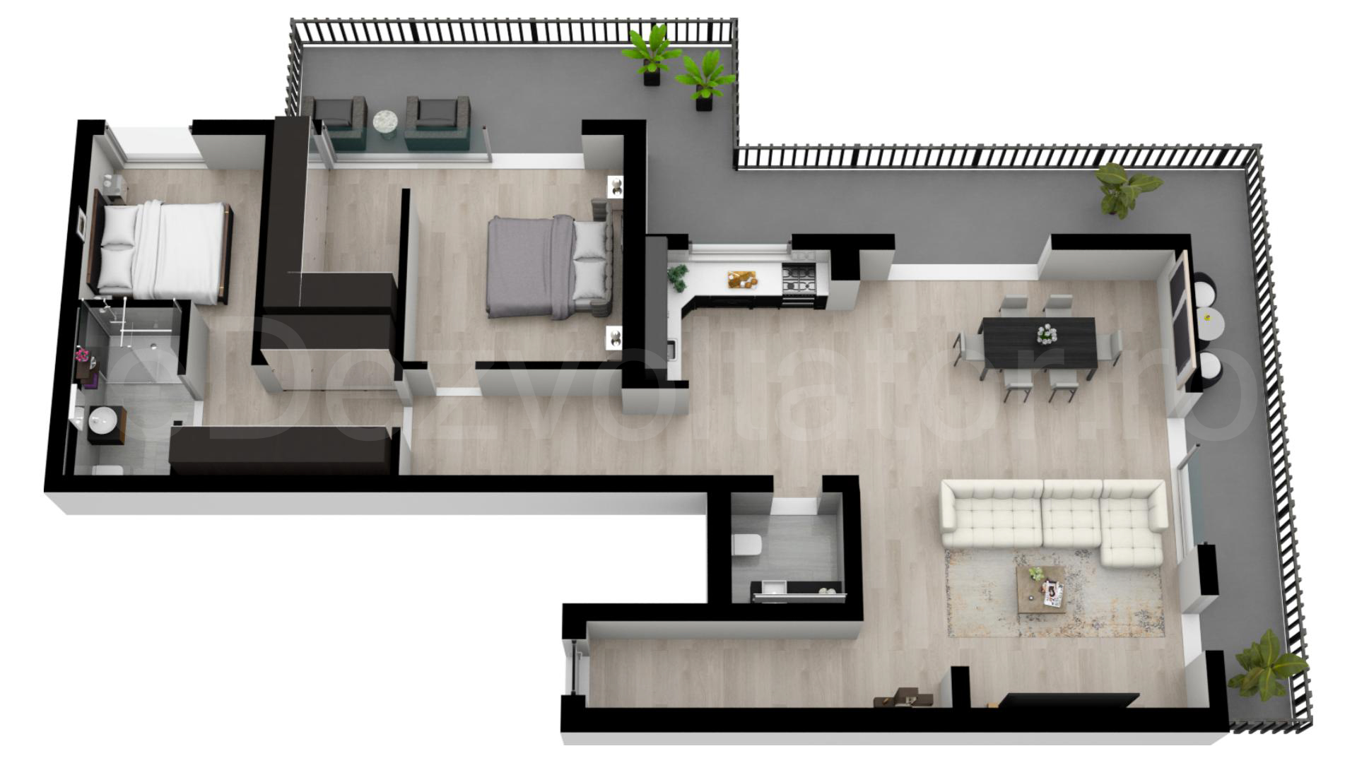 Proiecție 3D Apartament 3 Camere 168mp City Point Faza 2