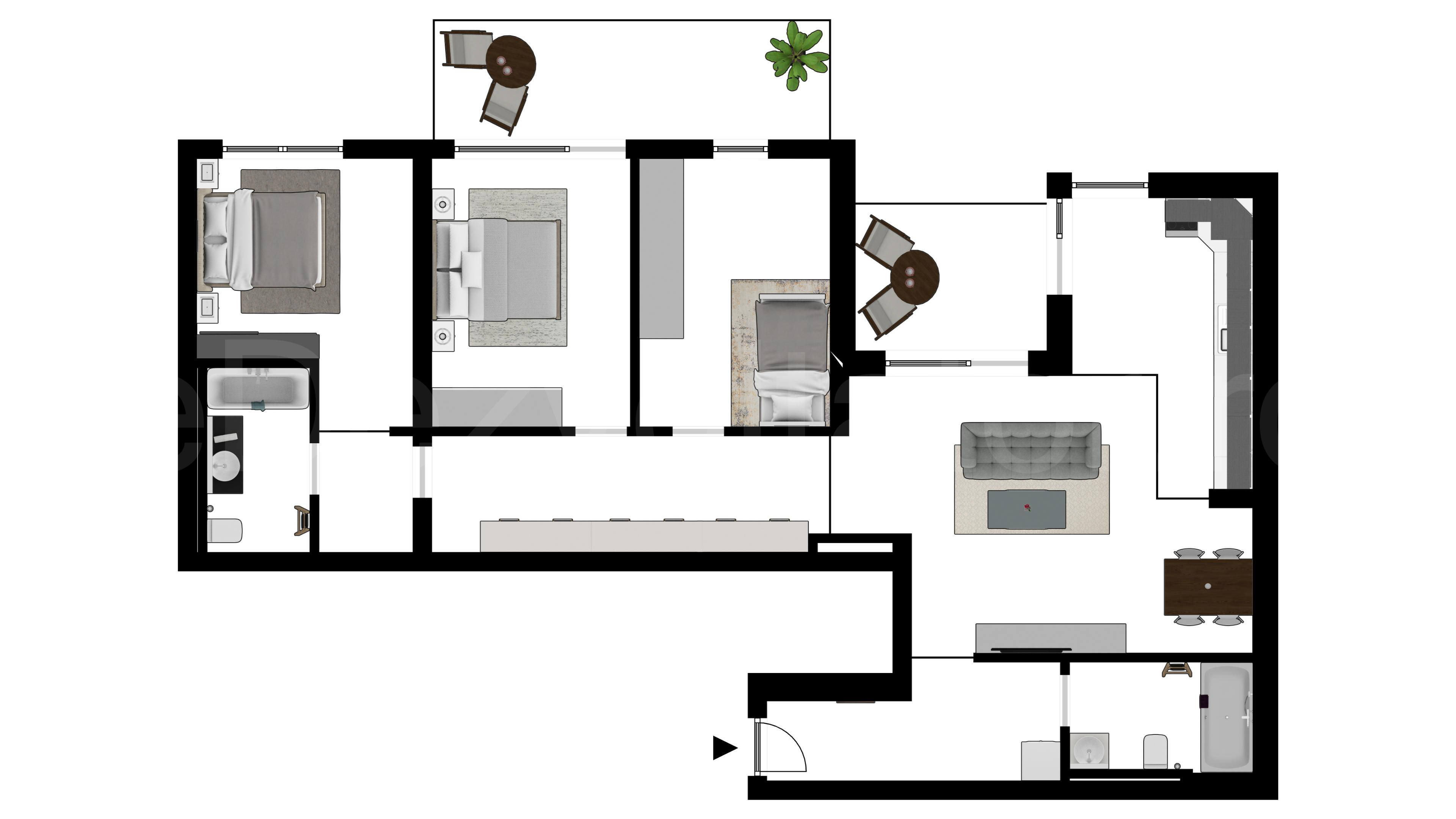 Proiecție 2D Apartament 4 Camere 119mp City Point Faza 2 