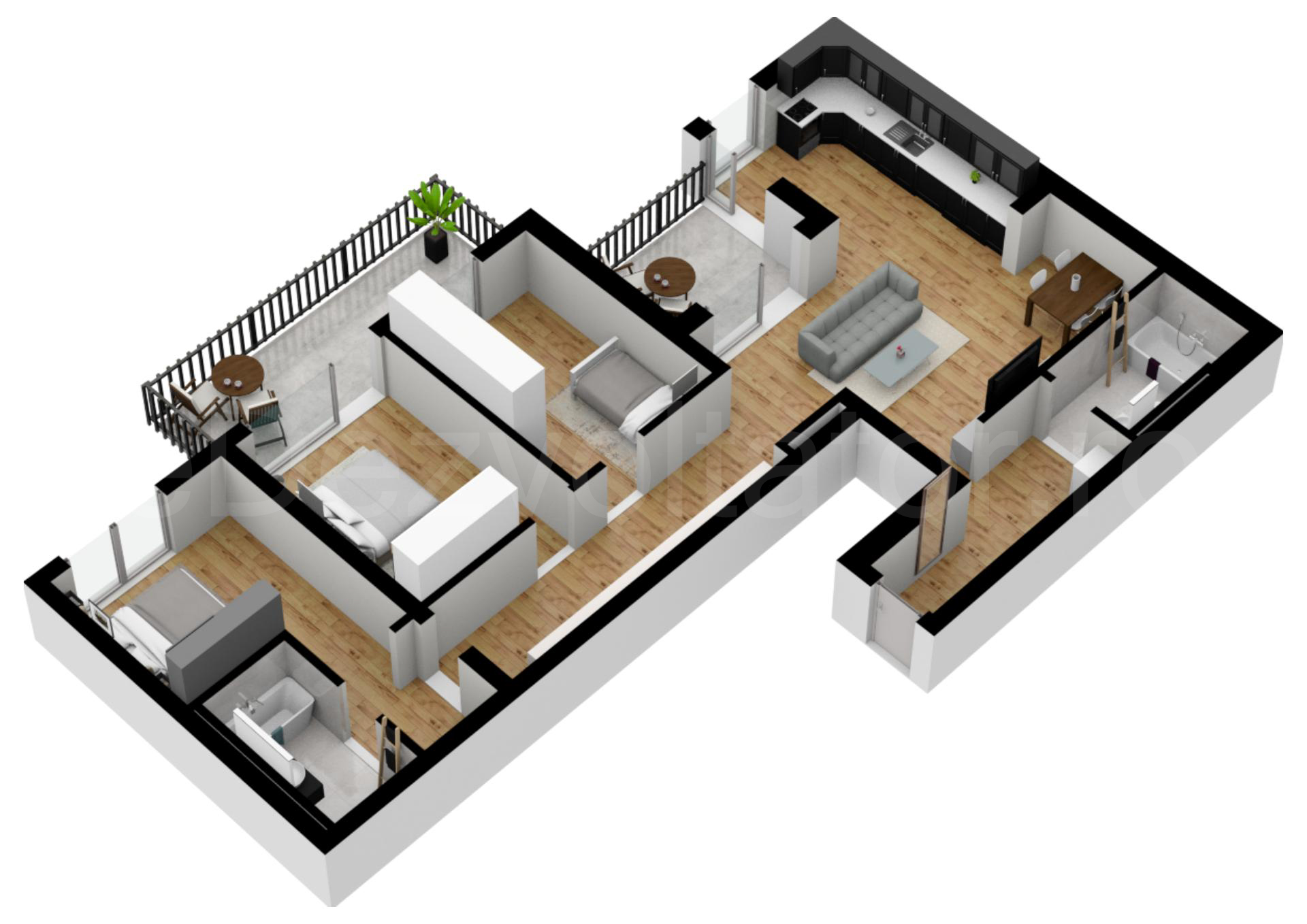 Apartament 4 Camere 119mp City Point Faza 2 Proiecție 3D 