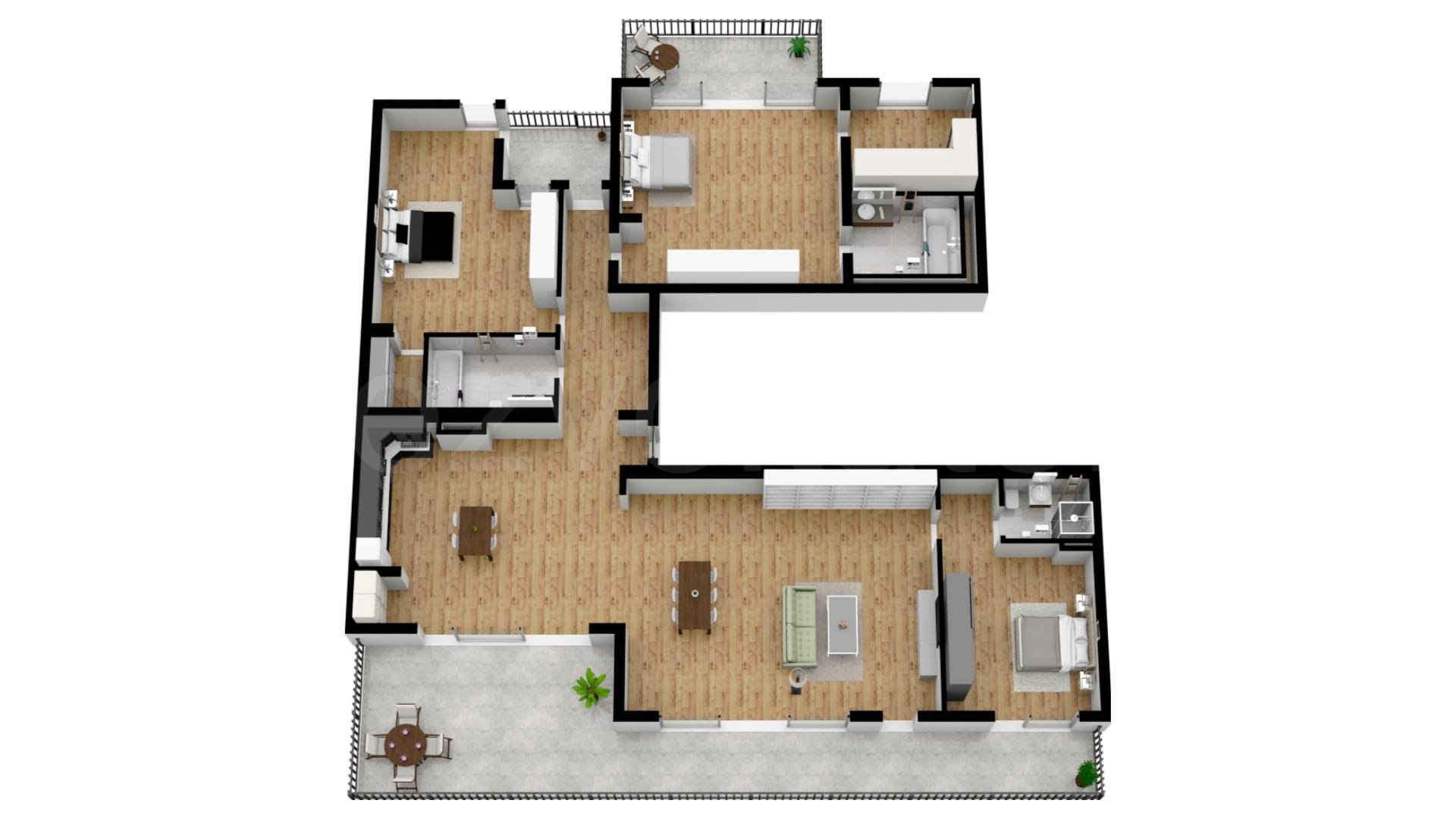 Proiecție 3D Apartament 4 Camere 294mp City Point Faza 2