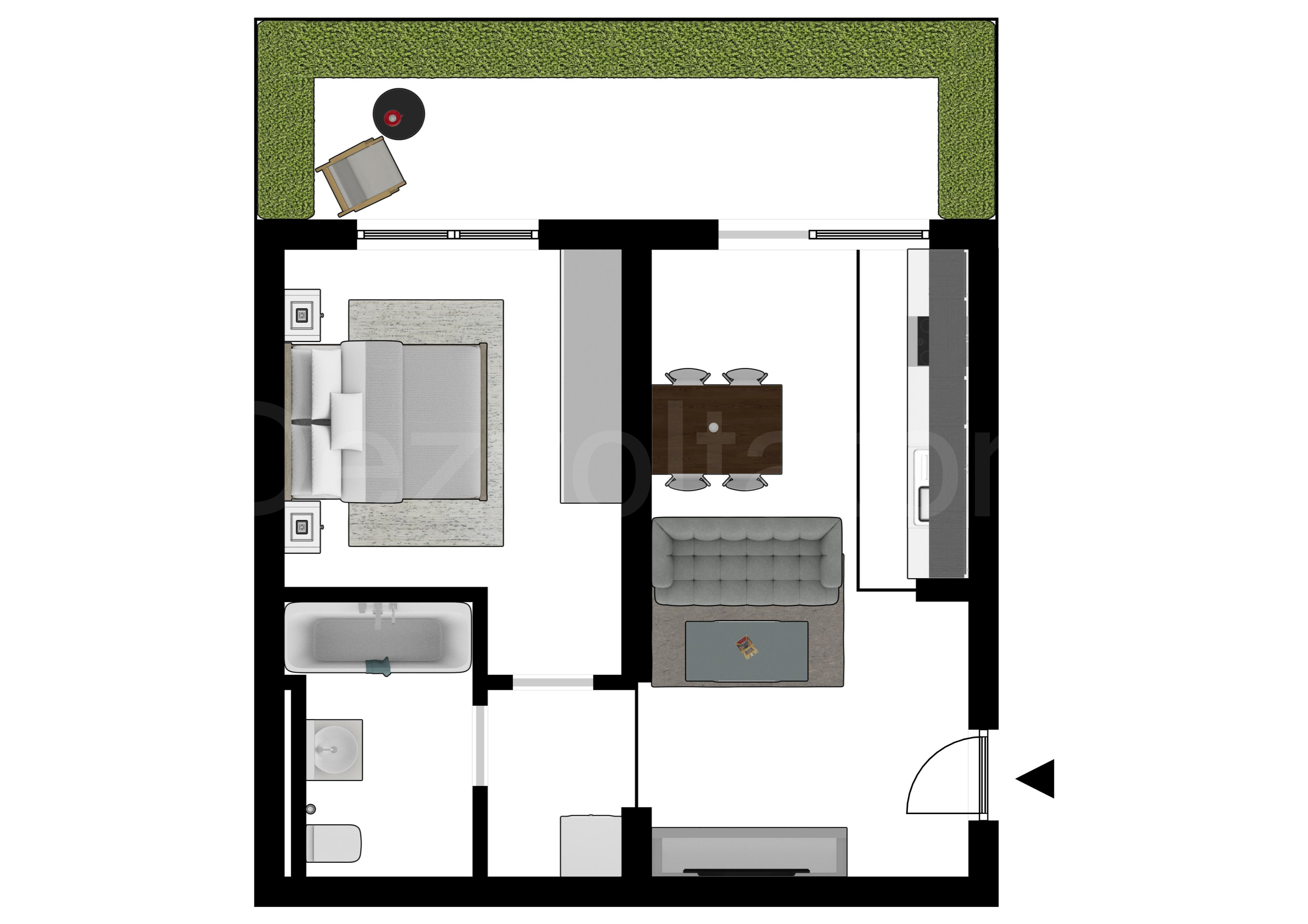 Proiecție 2D Apartament 2 Camere 54mp City Point Faza 2 