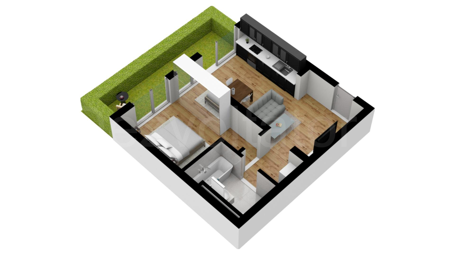 Apartament 2 Camere 54mp City Point Faza 2 Proiecție 3D 
