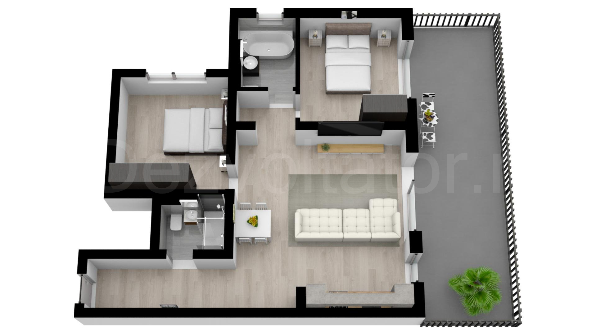 Proiecție 3D Apartament 3 Camere 103mp City Point Faza 2