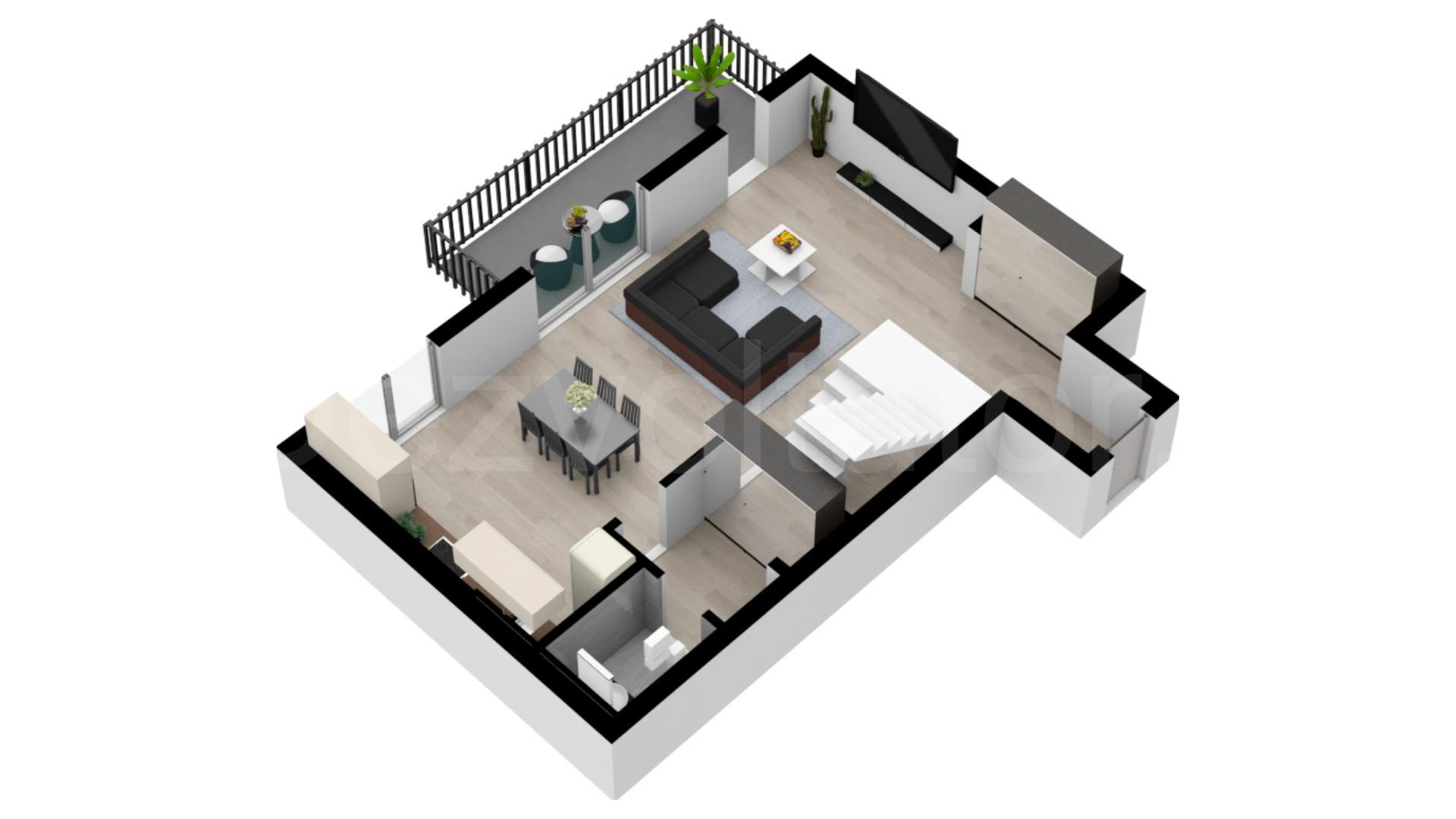 Apartament 3 Camere 184mp City Point Faza 2 Proiecție 3D Nivel 1