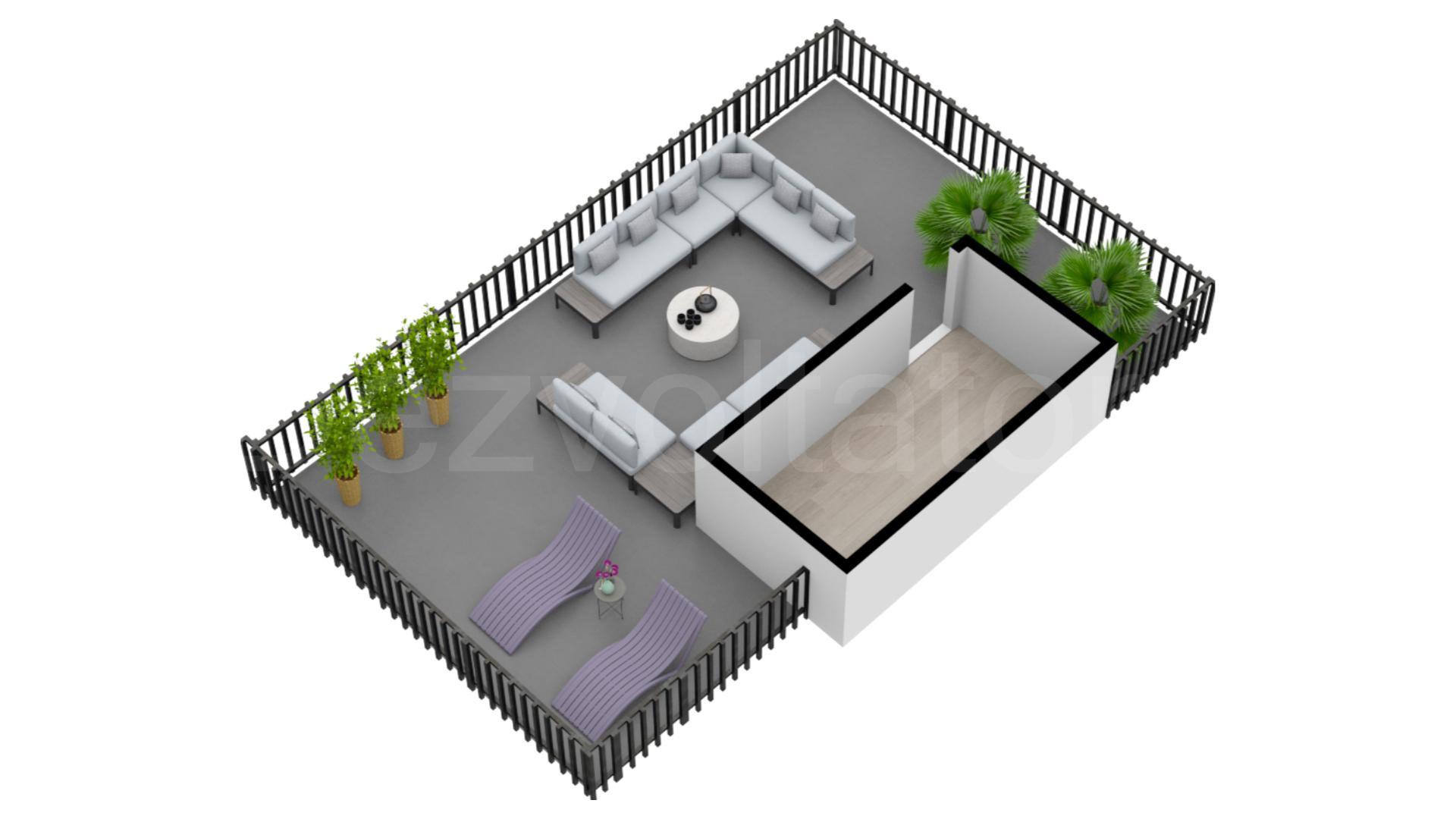 Proiecție 3D etaj 2 Apartament 3 Camere 184mp City Point Faza 2