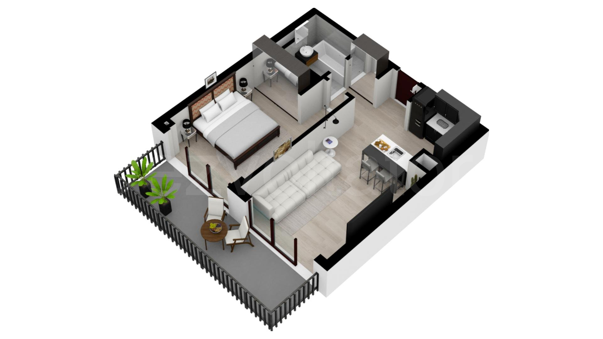 Proiecție 3D Apartament 2 Camere 62mp Eminescu 65 Residence