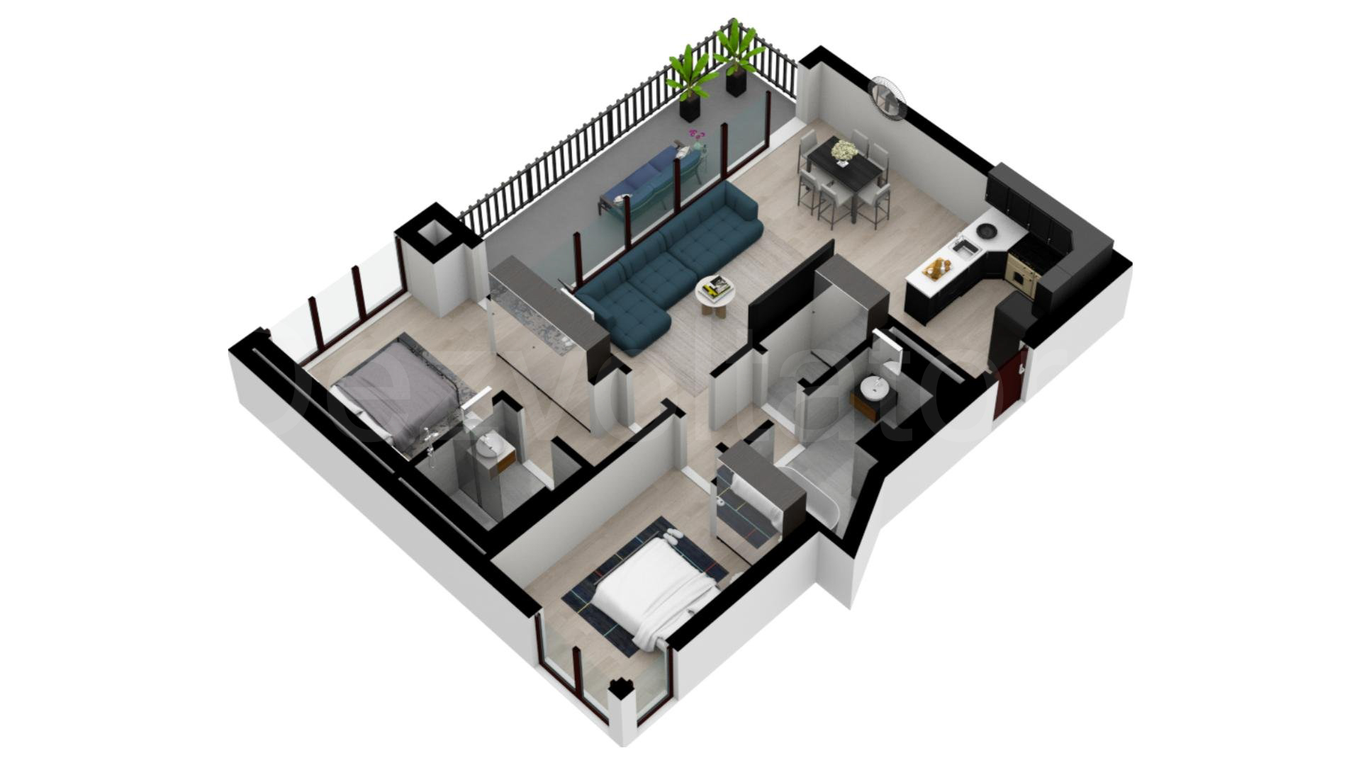 Apartament 3 Camere 94mp Eminescu 65 Residence Proiecție 3D 