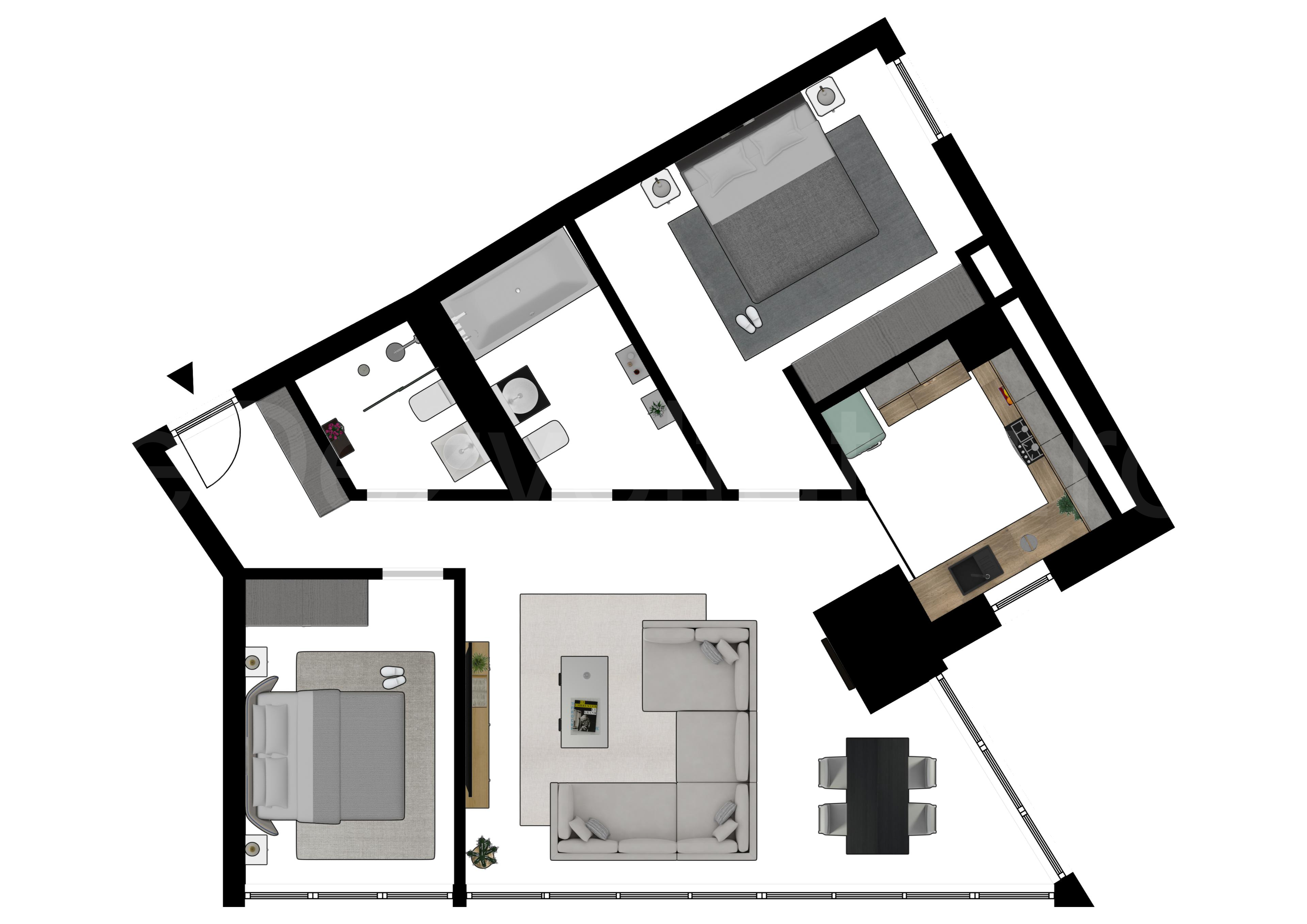 Proiecție 2D Apartament 3 Camere 85mp Eminescu 65 Residence 