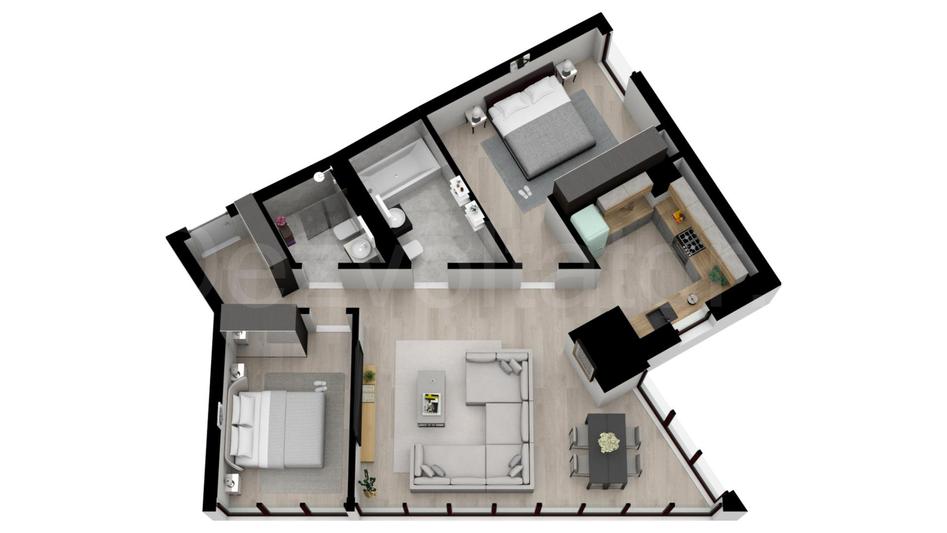 Proiecție 3D Apartament 3 Camere 85mp Eminescu 65 Residence